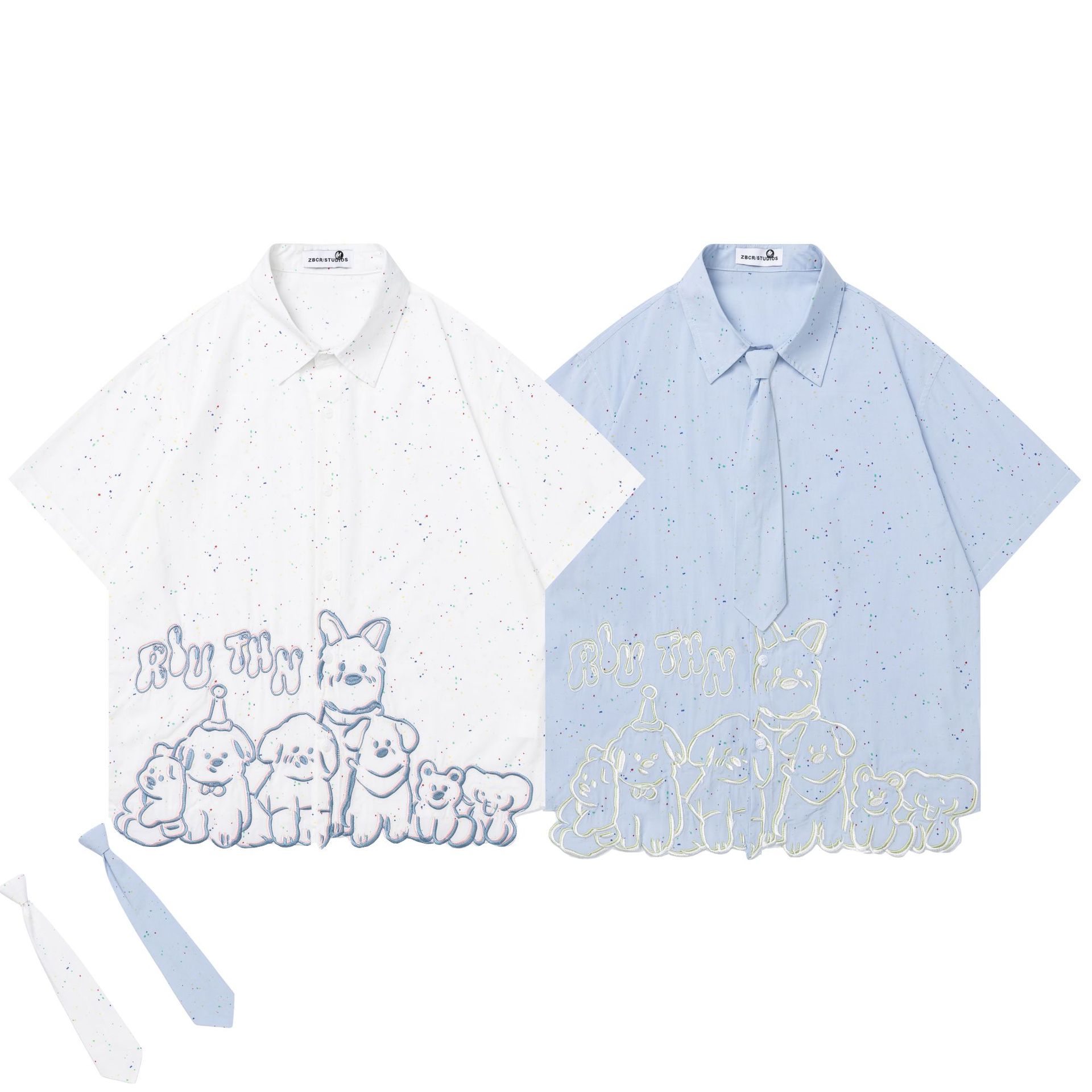 Small dog embroidery color dot short sleeved shirt — image 6