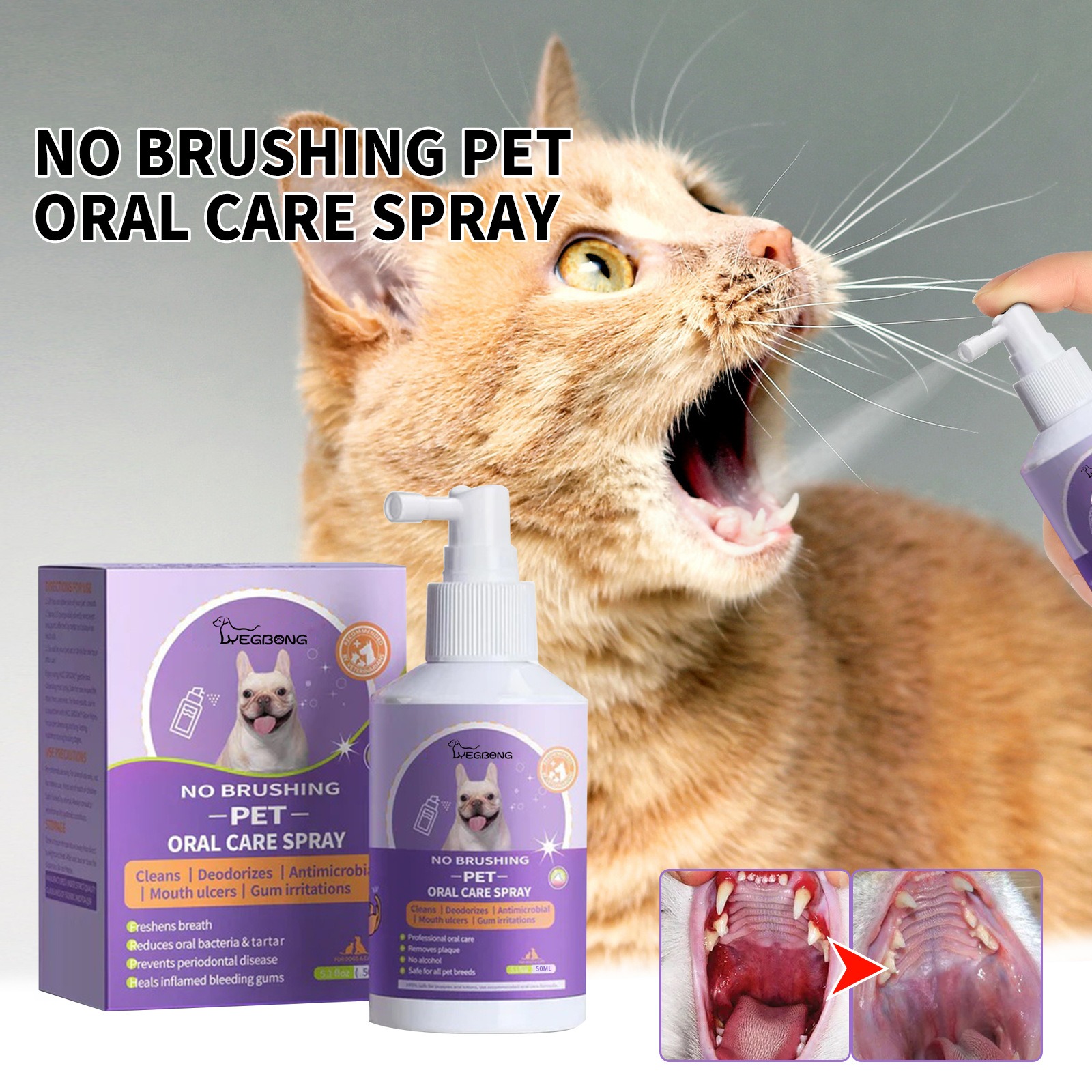 Spray de limpieza dental para perros y gatos Yegbong - Fresca la respiración y elimina olores desagradables — imagen 1