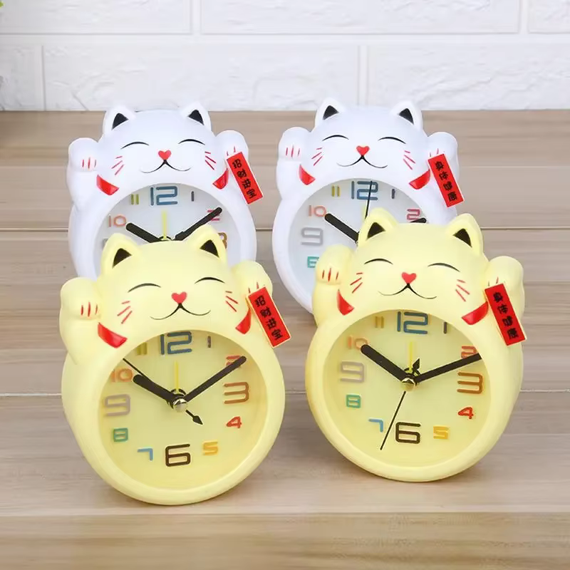 Creative Cartoon Lucky Cat Alarm Clock Mini Table Decoration Student Cute Plastic — image 3
