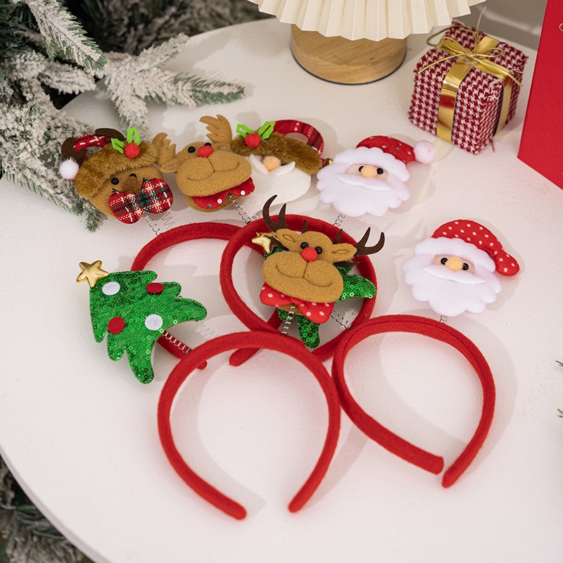 4pcs Christmas set cartoon headband Santa Claus hairpin reindeer headband — image 3