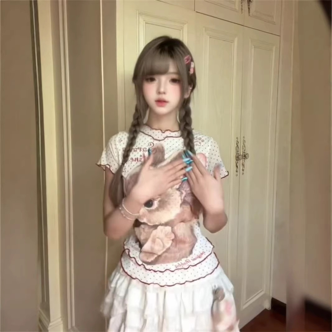 Cute Rabbit Print Short Sleeve T-Shirt for Women — image 5