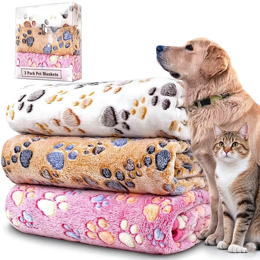 3 Pack Pet Blanket, Soft Plush Paw Print Dog Blanket Washable, Warm Fleece Cat Blanket For Large Medium Dogs, Sofa Couch Bed Cage Protector, 23 X 16 In, 30 X 20 In, 41 X 31 In, 47.2 X 39.3 In — image 1