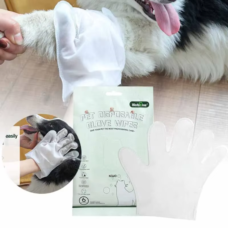 6PCS Cat Dog Disposable Glove Towels Pet Wash Free Glove No Rinse Washing Gloves Towels Deodorizing Dry Cleaning Wet Towels — image 1