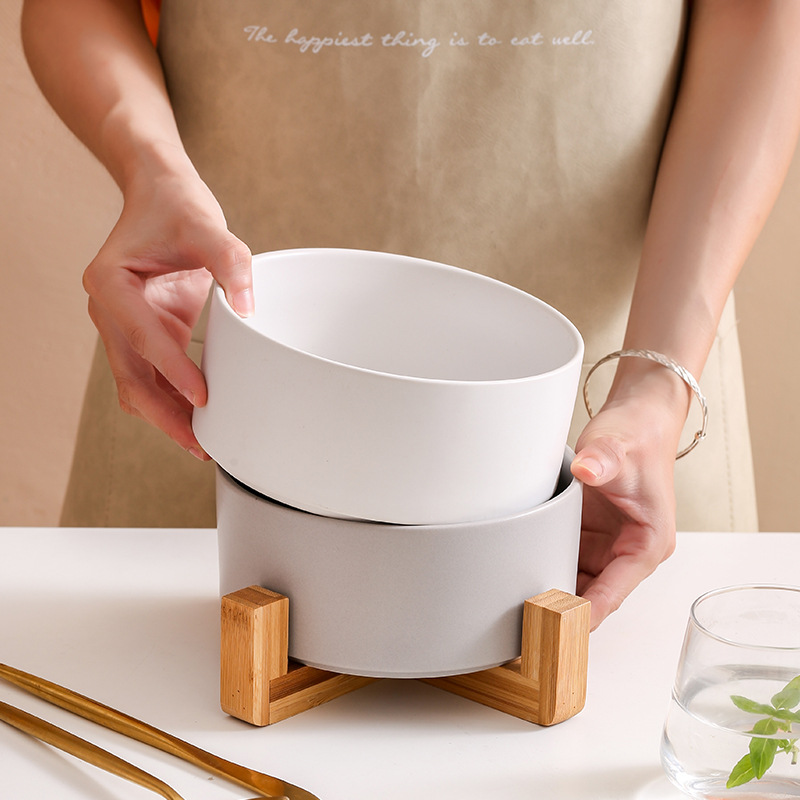 Platos para Mascotas - Estantería de Madera Plato de Ensalada Plato de Fideos Almacenamiento de Llaves Plato de Cerámica para Perros Comida doble — imagen 3
