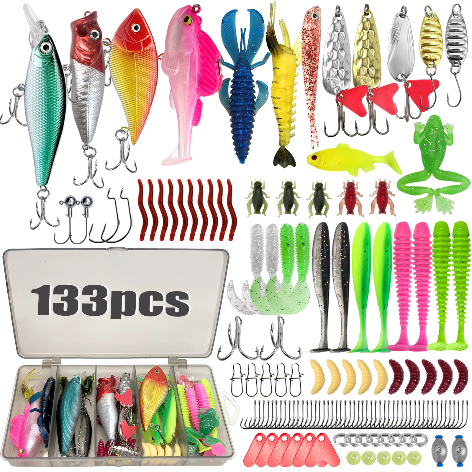 Fishing 83/133/193/239/409pcs Fishing Lure Kit For Trout/Pike/Bass Multi-Lure Fishing Set Layered Tackle Pro Gear Tackle Box — imagen 6