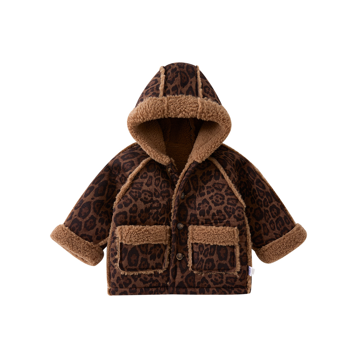 Baby Leopard Print Fleece Overall Jacket with Hood, Warm and Thickened — image 1