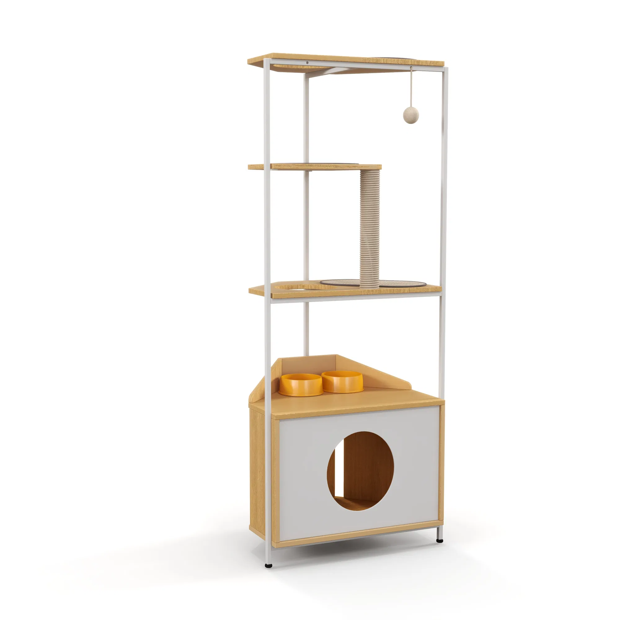 Corner Cat Tower, Cat Tree with Scratching Post, Cat Condo with Feeding Station and Climbing Platforms, Pet Furniture for Indoor Cats — image 13