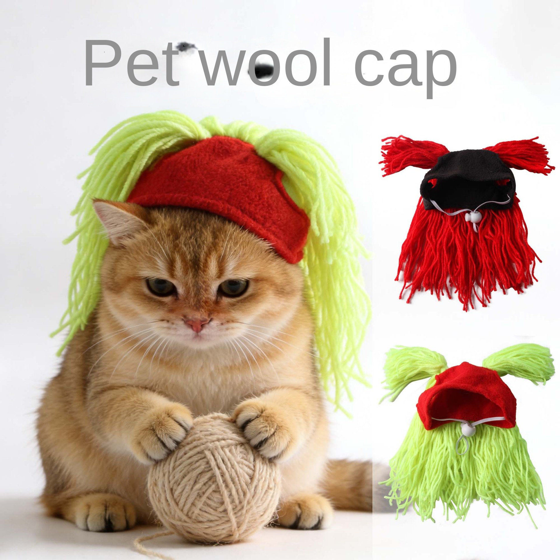 Pet wool hat for cats with funny double braided hairstyle — image 3