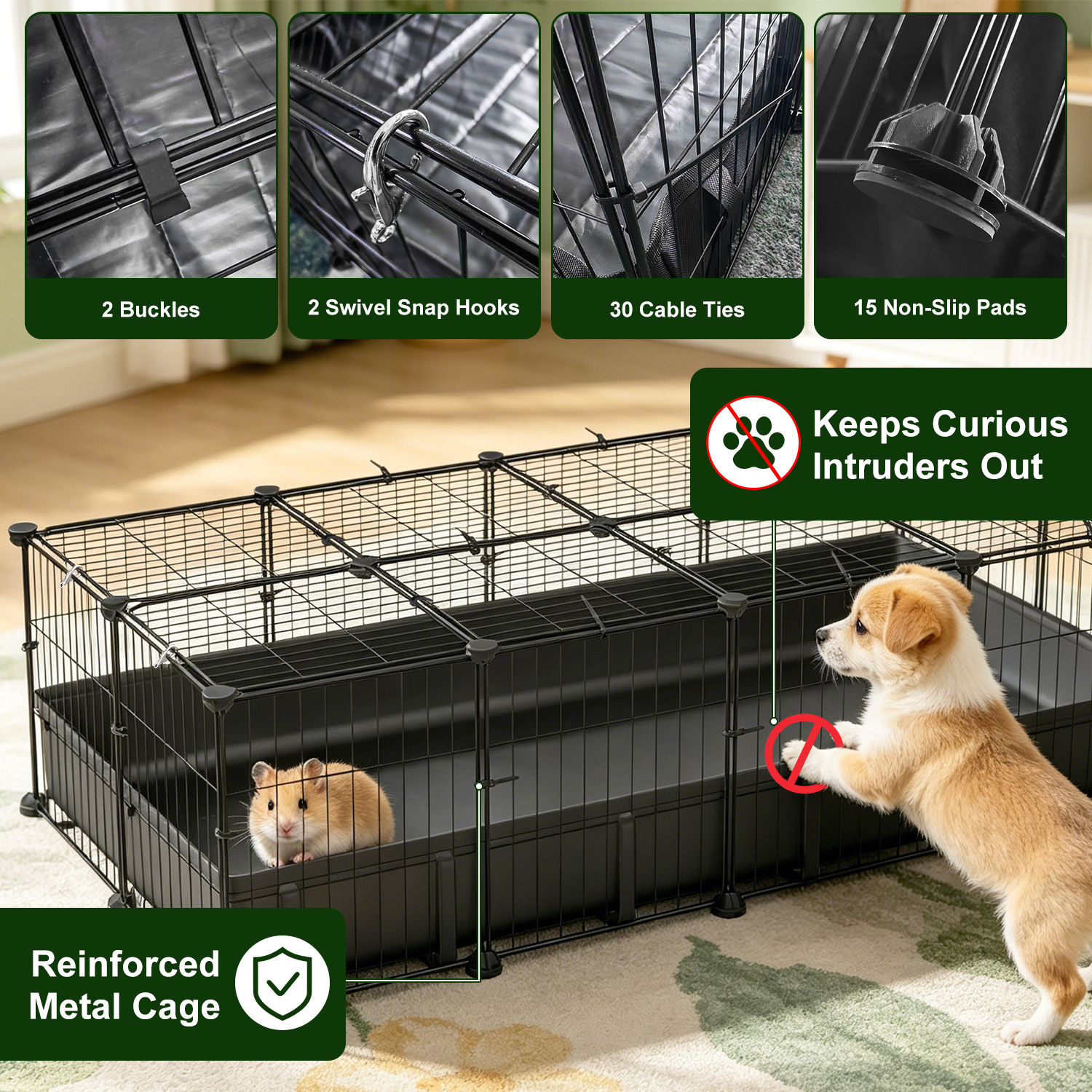 Jaula para Conejo Pequeño Caja de Juguete para Animales Pequeños DIY Metalo con 20 Paneles Manta de Piso Impermeable para Hurones Pollos Pichones Conejos Ratones — imagen 10