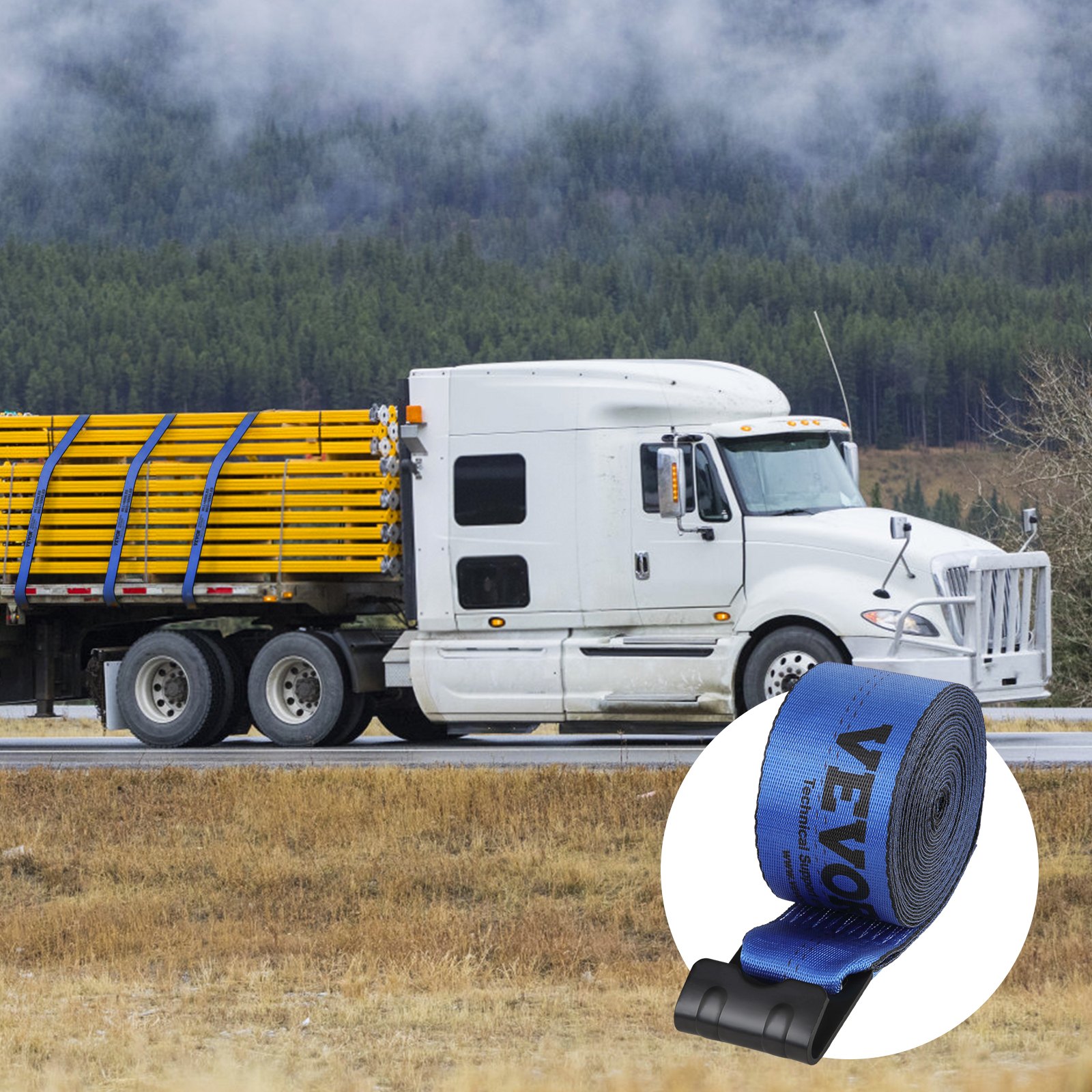 Winch Straps, 4 X 30 6000 Lbs Load Capacity, 18000 Lbs Breaking Strength, Truck Straps With Flat Hook, Flatbed Tie Downs Cargo Control For Trailers, Farms, Rescues, Tree Saver, Blue — image 9