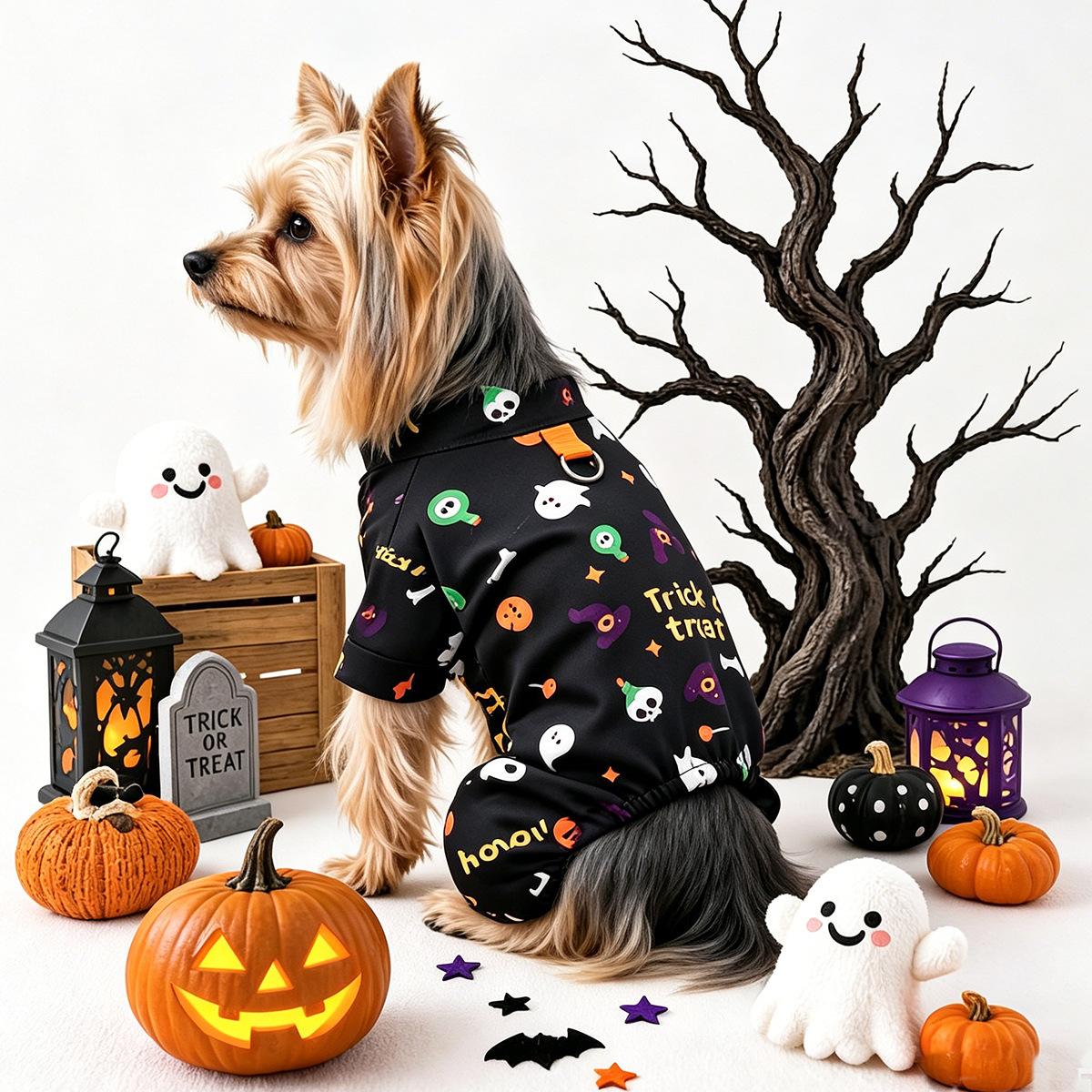 Ropa de Compañero para Perros y Gatos: Vestimenta de Halloween Floral Cómica para el Hogar — imagen 1