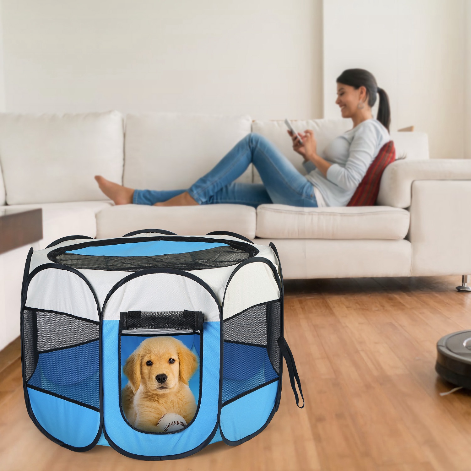 Opciones Rosa y Azul - 1 Pieza de Tenda Portátil Plegable para Mascotas, Caja de Ejercicio con Cierre de Correa Superior e Inferior Removible y Resistente al Agua para Uso Interior y Exterior en Perros, Gatos y Otras Mascotas — imagen 11