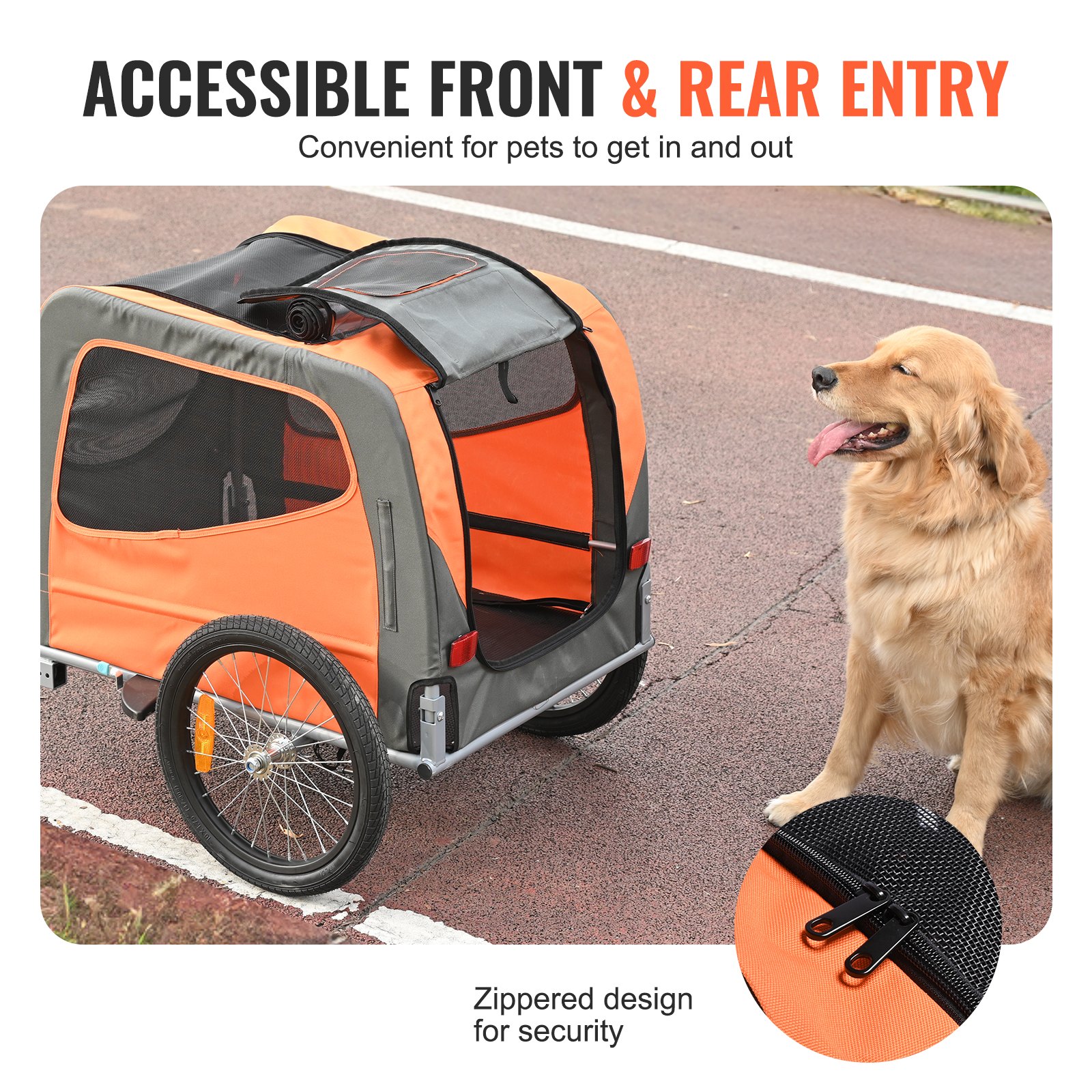 Dog Bike Trailer, Supports Up To 66 Lbs, Pet Cart Bicycle Carrier, Easy Folding Frame With Quick Release Wheels, Universal Bicycle Coupler, Reflectors, Flag, Collapsible To Store, Orange/Gray — image 2