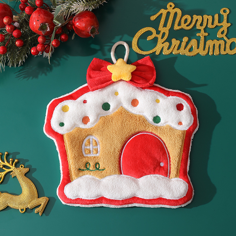 Christmas coral fleece hand towel hanging type absorbent quick drying cloth, kitchen and bathroom hand towel pendant — image 2