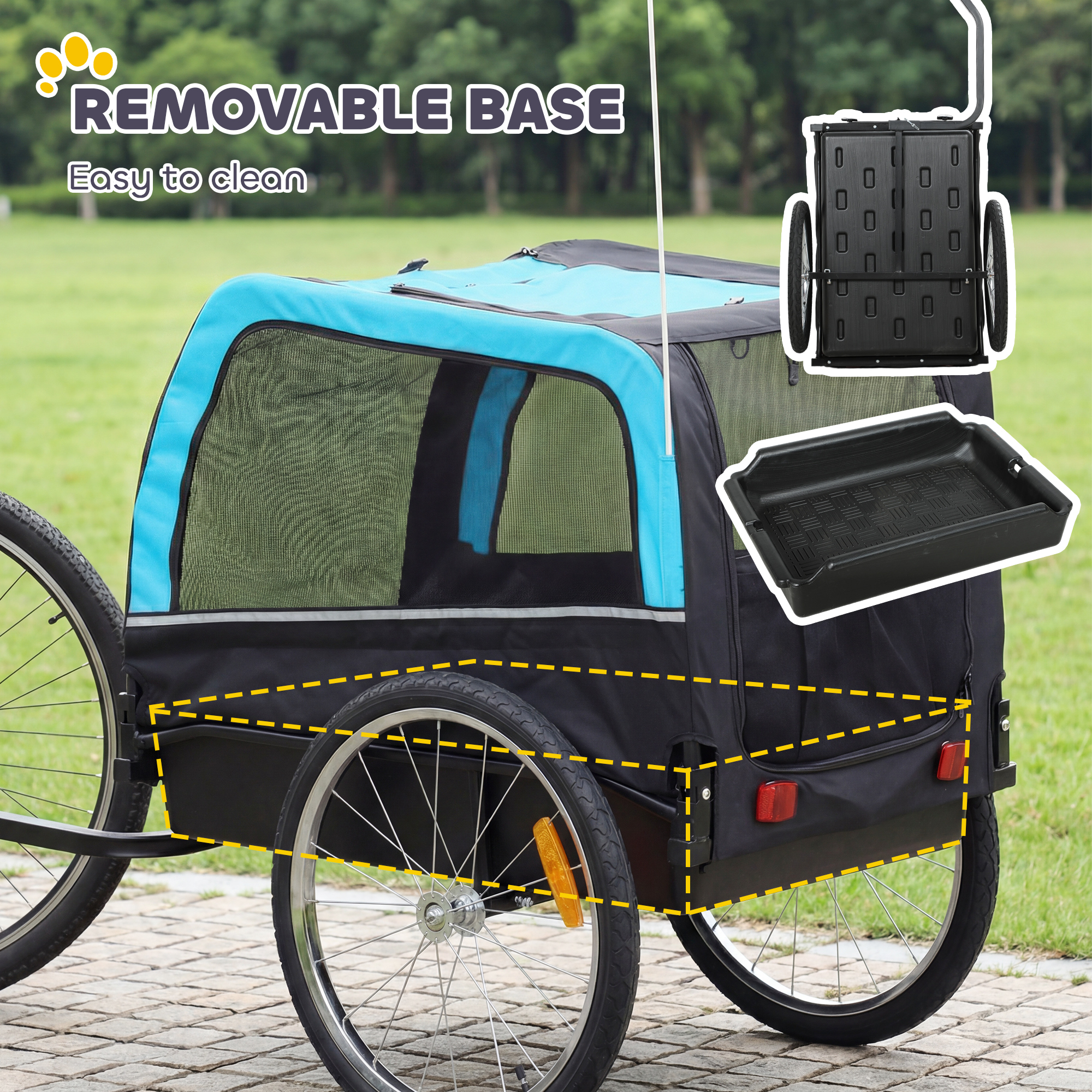 Dog Bike Trailer, Pet Cart Bicycle Carrier with 20" Air Tires, Quick-Release Wheels, Reflectors, Flag — imagen 5