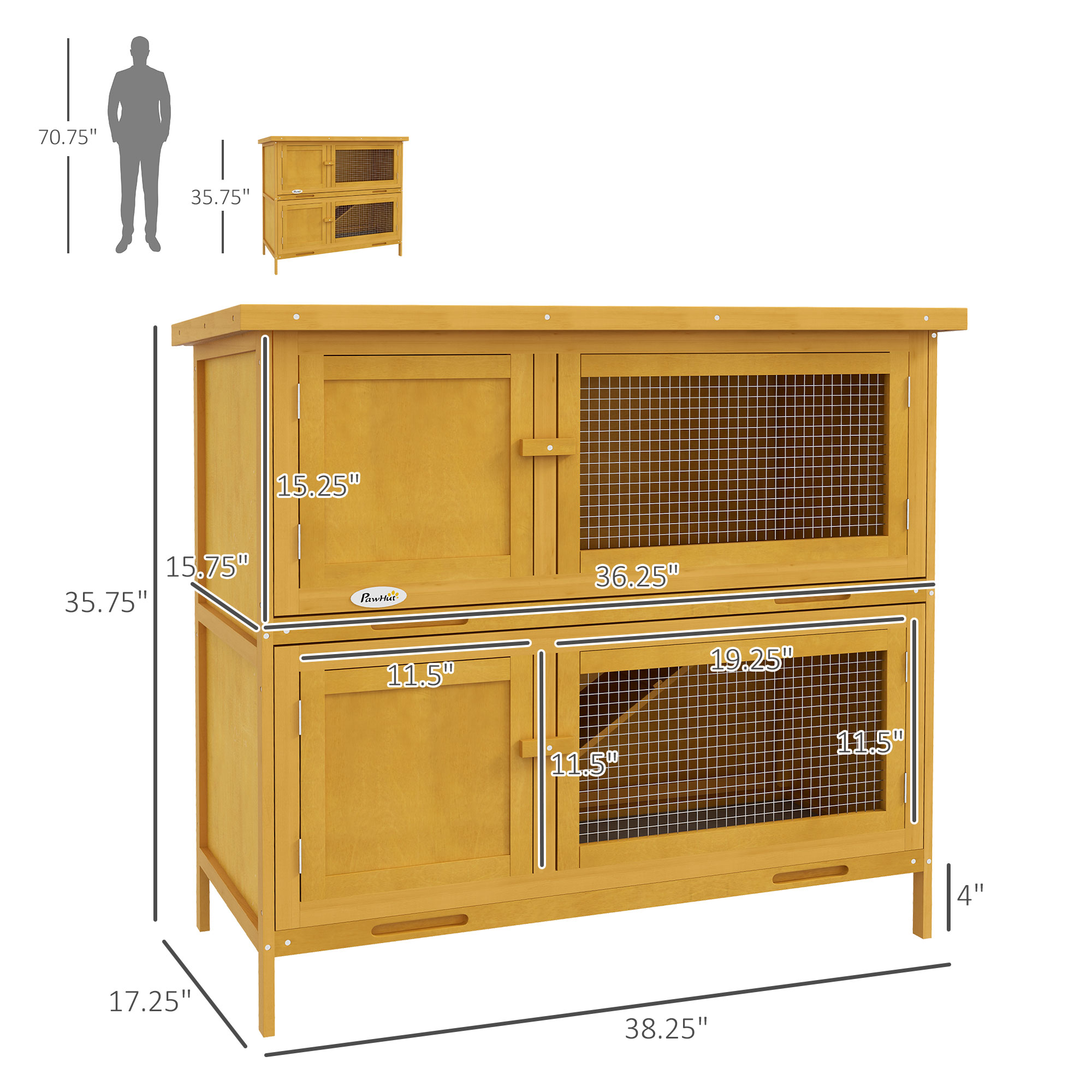 Caja para Conejos de Madera con Rampa, Interior/Exterior, Amarillo — imagen 7