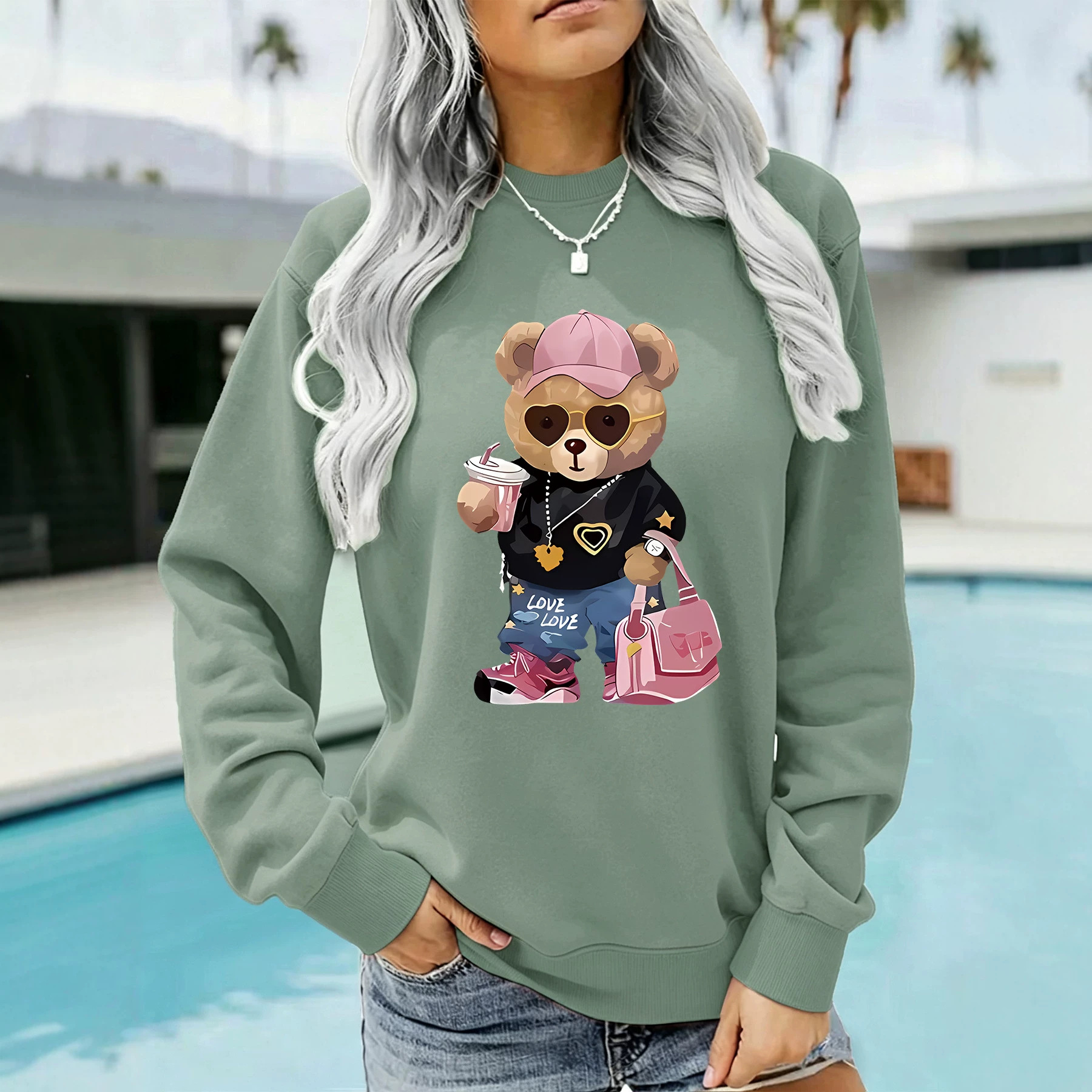 Teddy bear printed loose hoodie — image 5