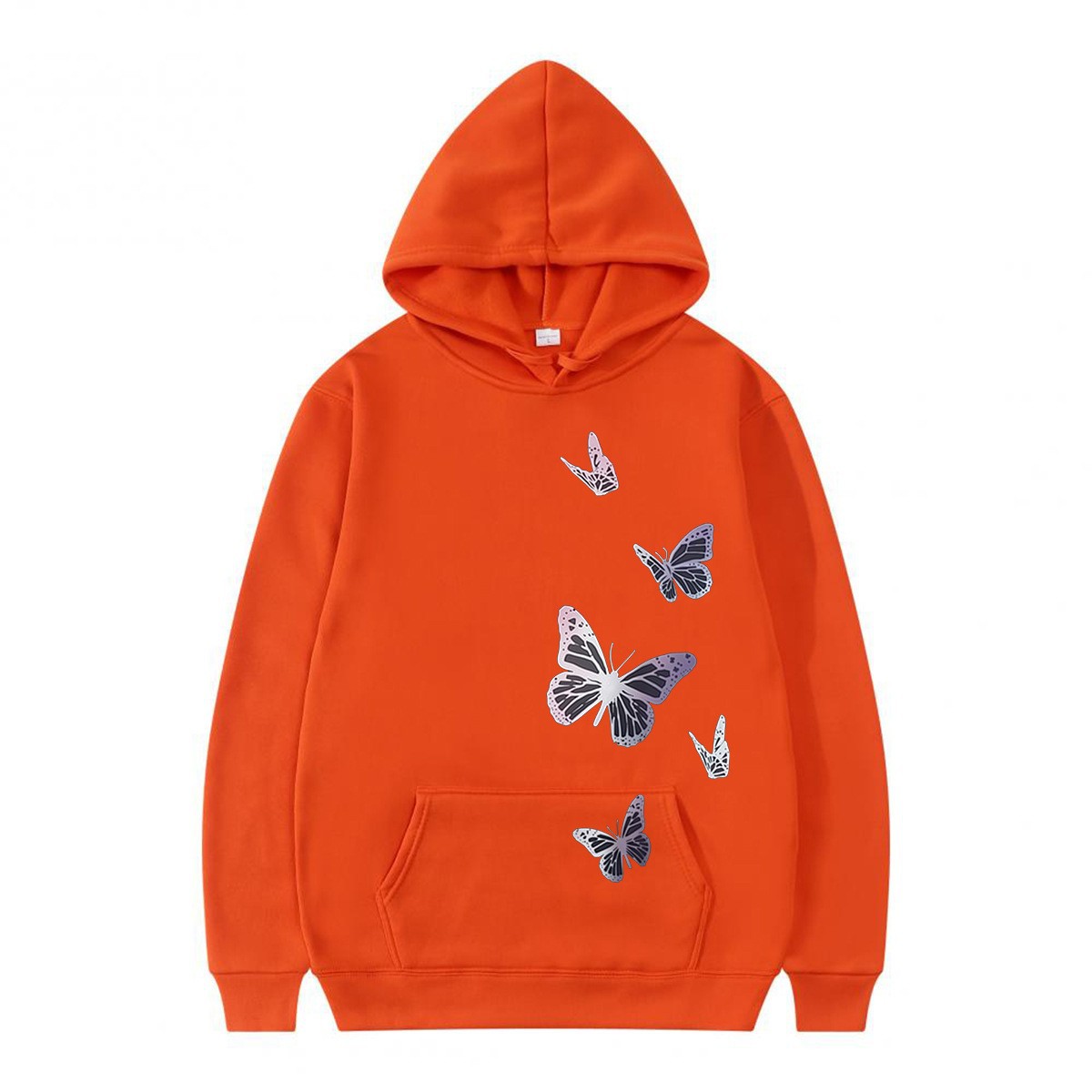Fleece Lined Hooded Sweatshirt Couple Loose Casual Sporty Trendy Butterfly Design — image 18