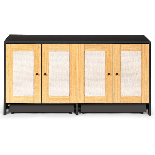 Caja de Limpieza para Gatos Doble con Puertas de Rattán, Encierro de Caja de Arena para 2 Gatos, Mueble de Arena Oculta con Panel de Escarificado para Gatos, 47" L x 19.8" A x 21.8" H, Negro — imagen 11