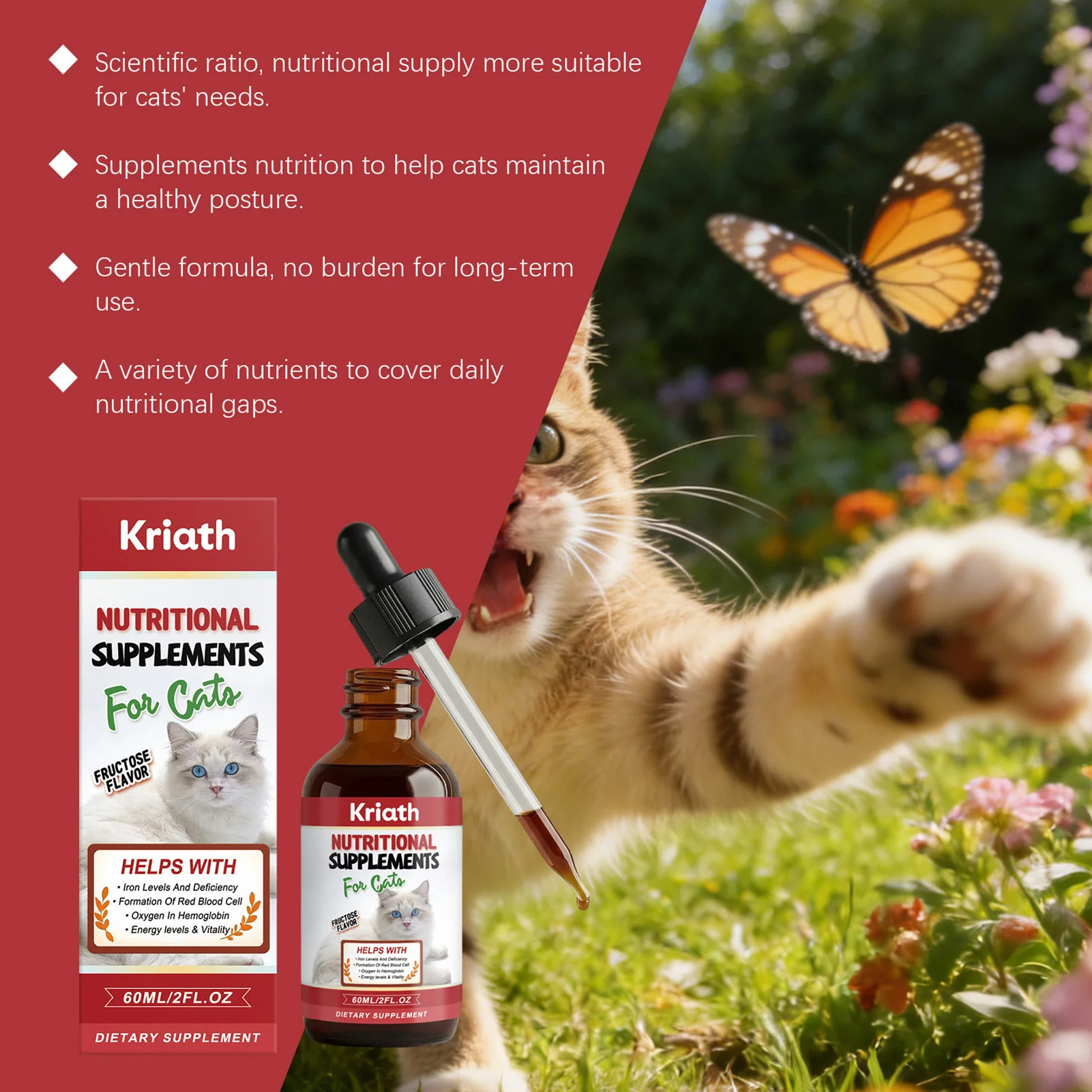 Cat Vitamin Drops 60ml Natural-Formula for All Ages Daily Care