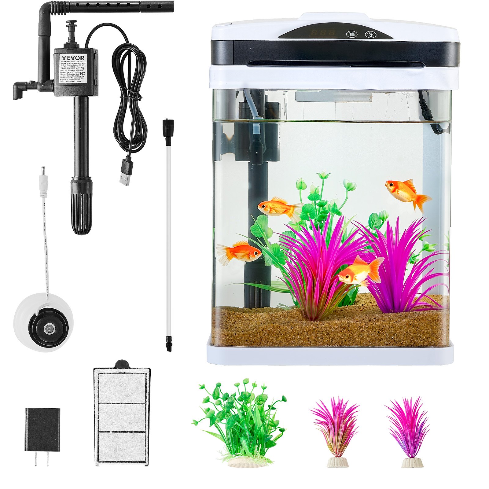 Acuario de 2 Galones Pecera Inteligente Cuadrada de Vidrio Transparente con LED 7 Colores y Autolimpieza — imagen 7