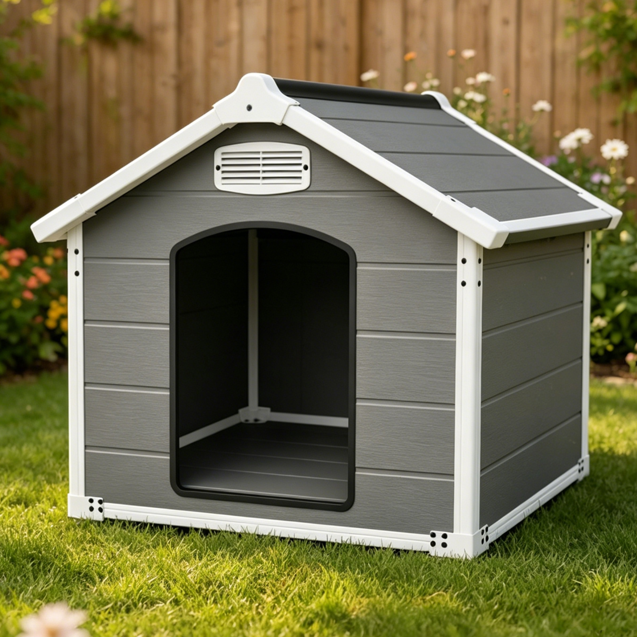 Caseta Grande para Perro de 50.5" para Razas Grandes, Casa para Mascotas de Uso Interior y Exterior de Alta Resistencia, Impermeable, Protección UV, Panel de PP de Doble Pared Resistente a Rasguños, Ventilación Frontal y Trasera – Fácil de Limpiar y Lavable — imagen 12