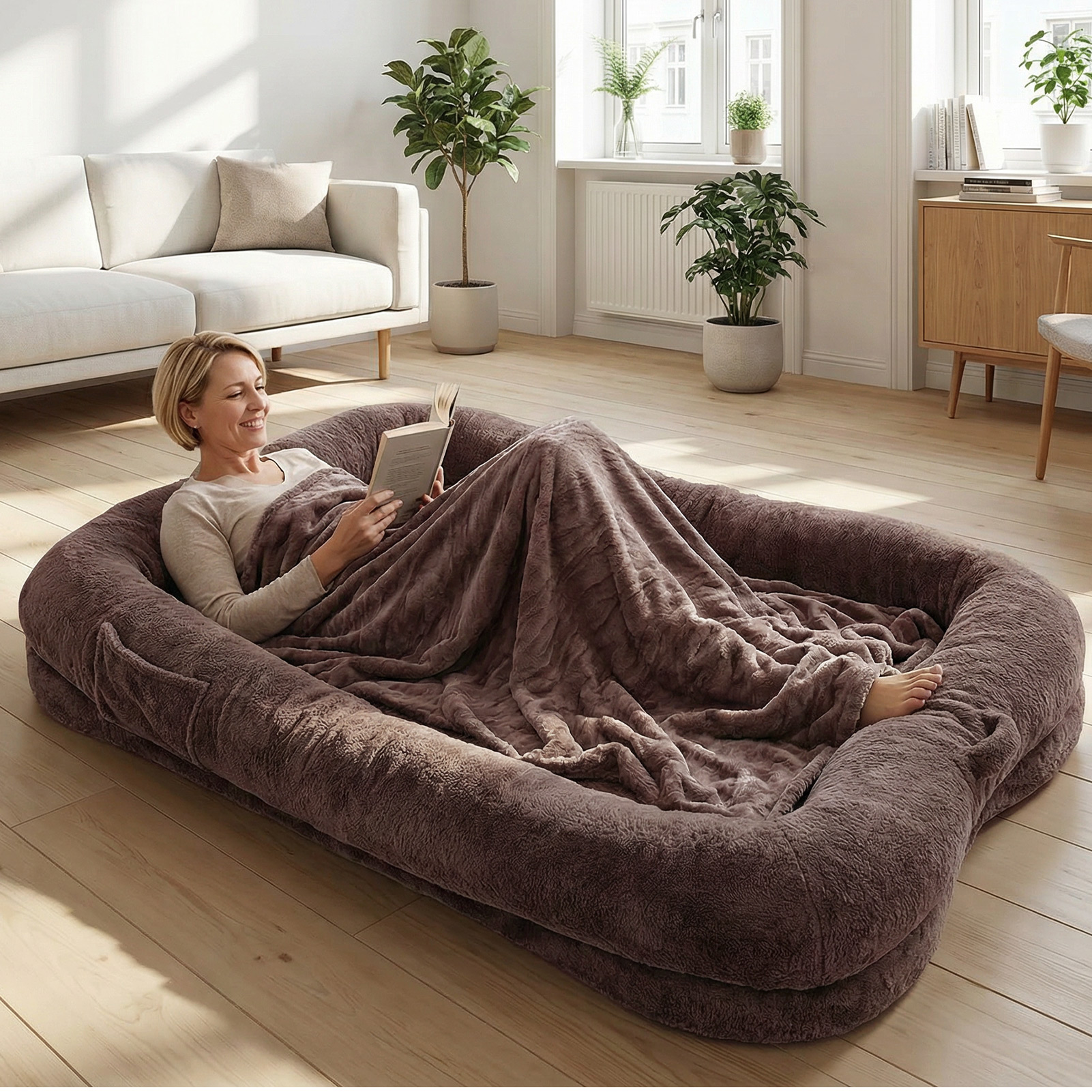 Human Dog Bed Washable Large Size Non Slip Bottom Comfortable Plush Giant Size Dog Bed With Blanket And Pocket For Home — image 1
