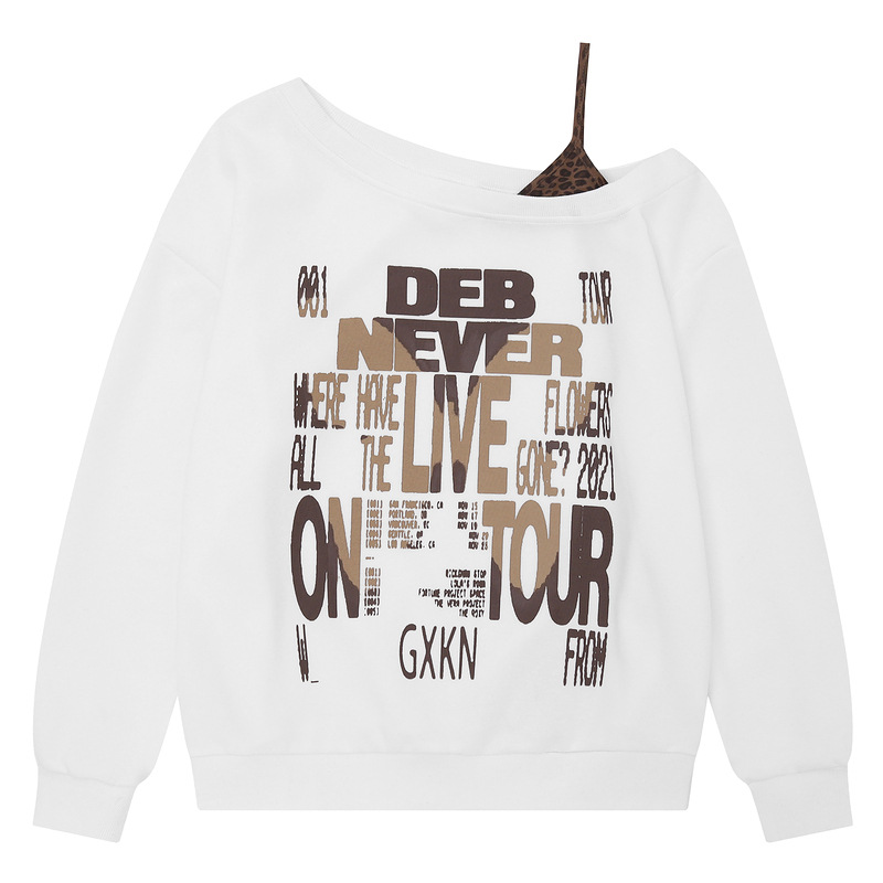 Slanted shoulder off shoulder short hoodie with stacked leopard print — image 7