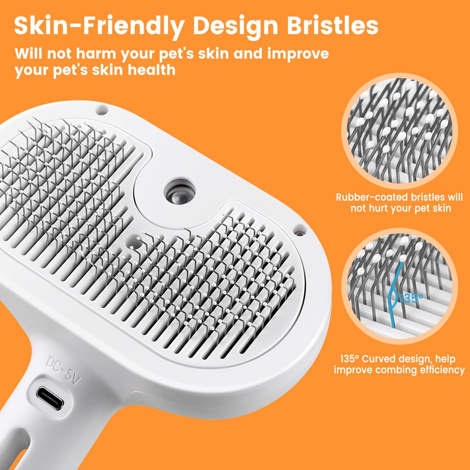 Cepillo de Vapor 3 en 1 para Gatos, Cepillo de Vapor para Mascotas de Pelo Largo y Corto, Peine con Spray para Eliminar Pelo en Animales Pequeños, Cepillo con Rociador de Niebla de Agua y Botón de Liberación — imagen 3