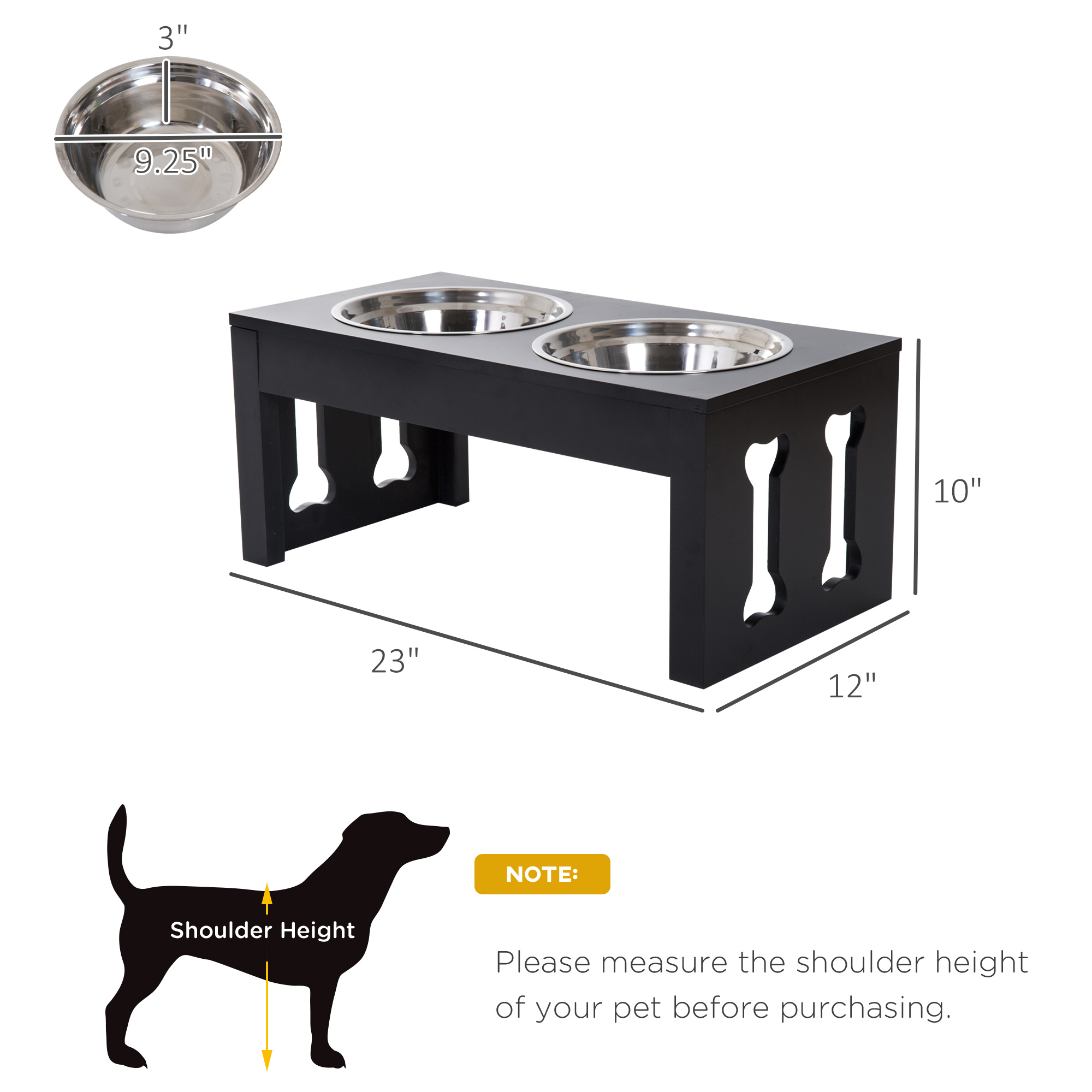 23" Modern Decorative Raised Dog Bowls, Wooden Heavy Duty Pet Food and Water Bowl, Elevated Feeding Station, Black — image 2