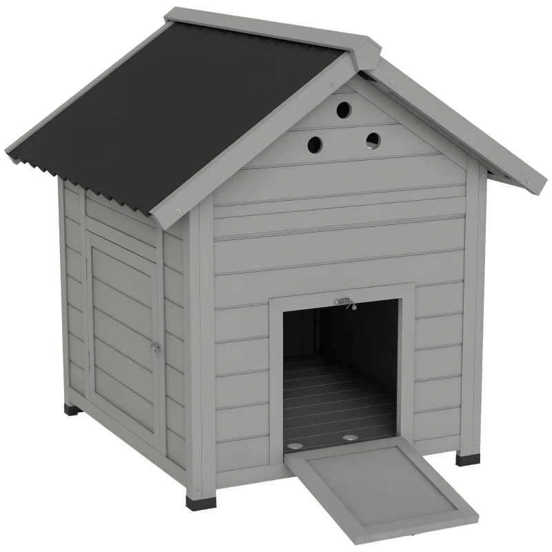 Duck Coop, Wooden Duck House With Openable Roof & Double Doors, Light Gray — image 1