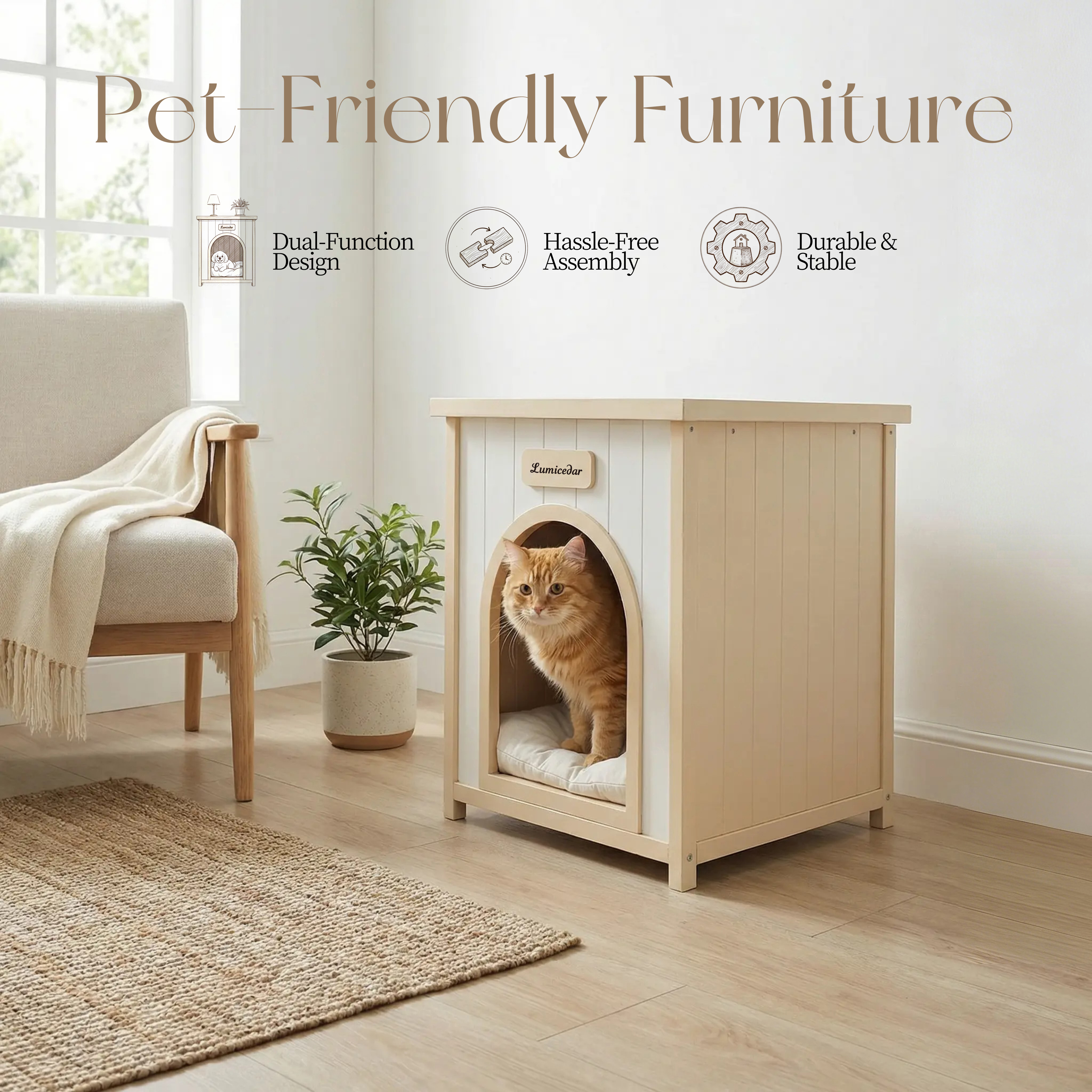 Modern Indoor Wooden Dog House with Removable Cushion – Solid Cedar Pet House for Small Dogs & Cats, Furniture-Grade Scandinavian Design — image 12