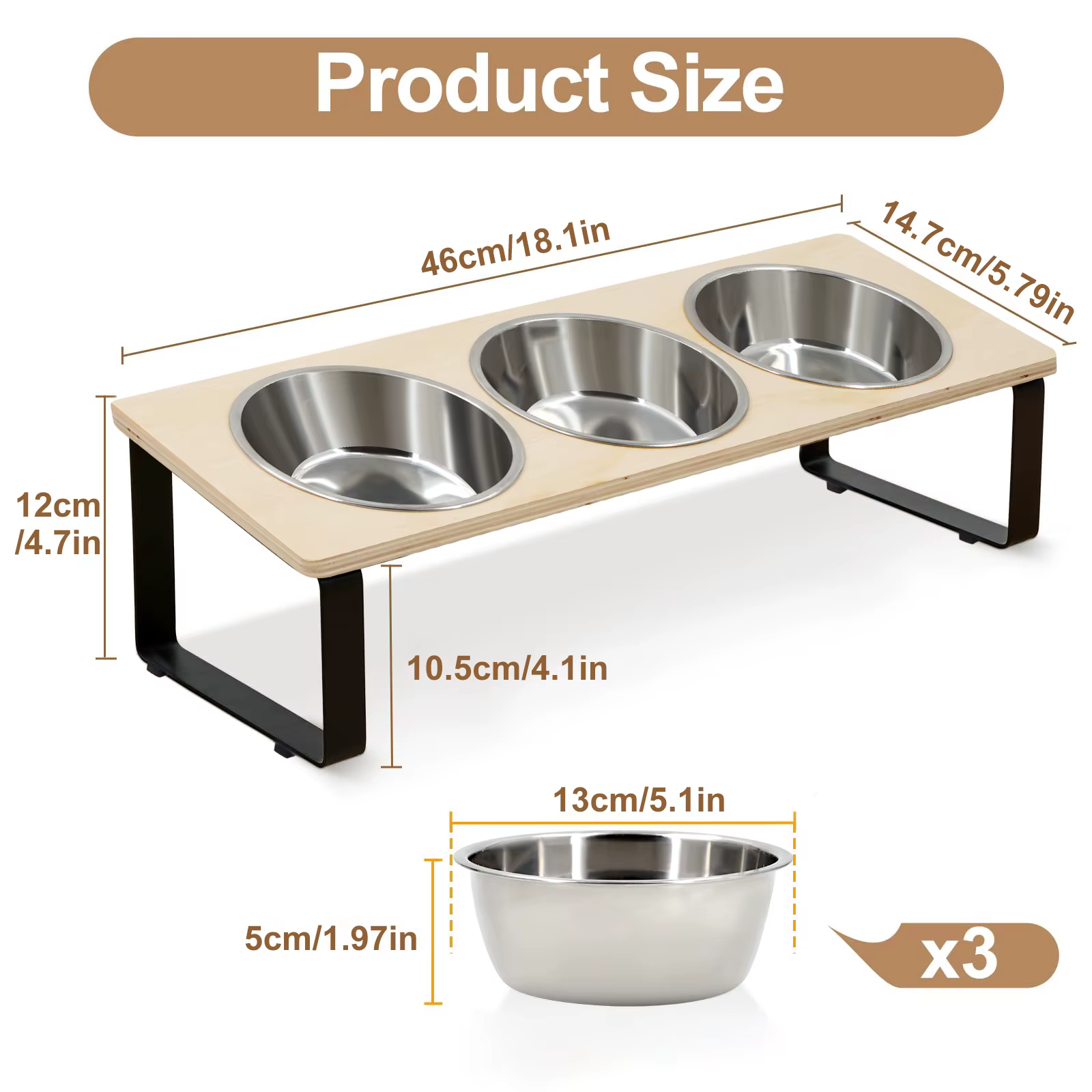 Comederos Elevados para Gatos con Pendiente 15° Suministros de Alimentación y Agua para Mascotas 3 Comederos de Acero Inoxidable con Soporte — imagen 3