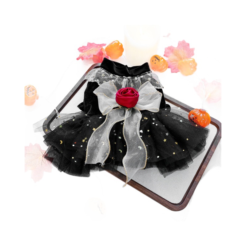 Pet Dog Cat Clothes Halloween Black Velvet Rose Dress Cute Small Dog — image 6