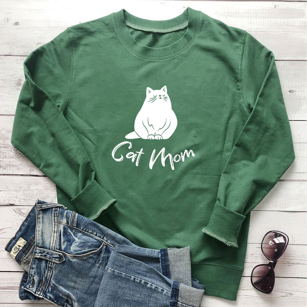 Cat printed round neck long sleeved sweatshirt — image 2