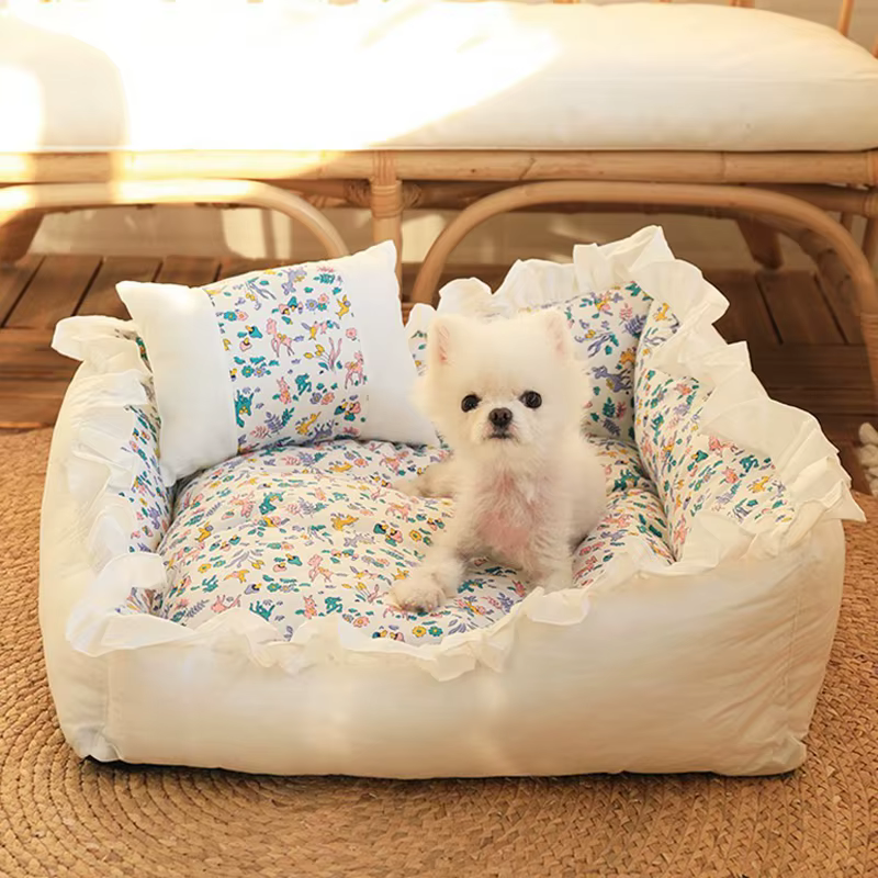 Pet Dog Lace Bed Cat Bed Cute Puppy Square Sleeping Cushion Bed Cat Sofa Warming Dog Nest with Pillow Washable Pet Bed S~L — image 2