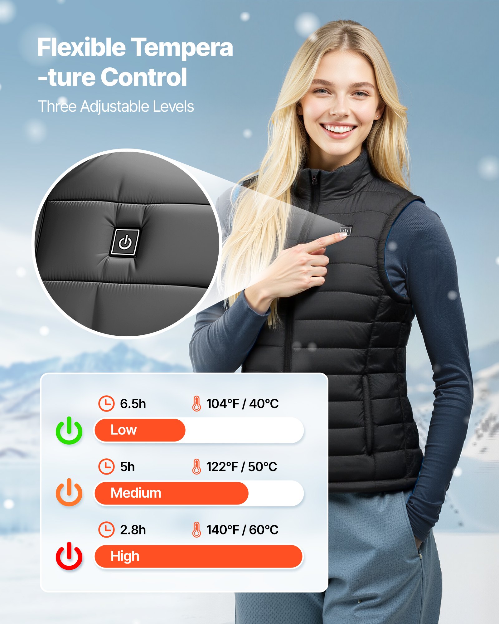 Heated Vest, Women Electric Heating Vest With 16000 MAh Battery Pack, 8 Heating Zones Lightweight Rechargeable Winter-Vest With 3 Levels, For Outdoor Hiking Camping Fishing Skiing, Size S — imagen 4