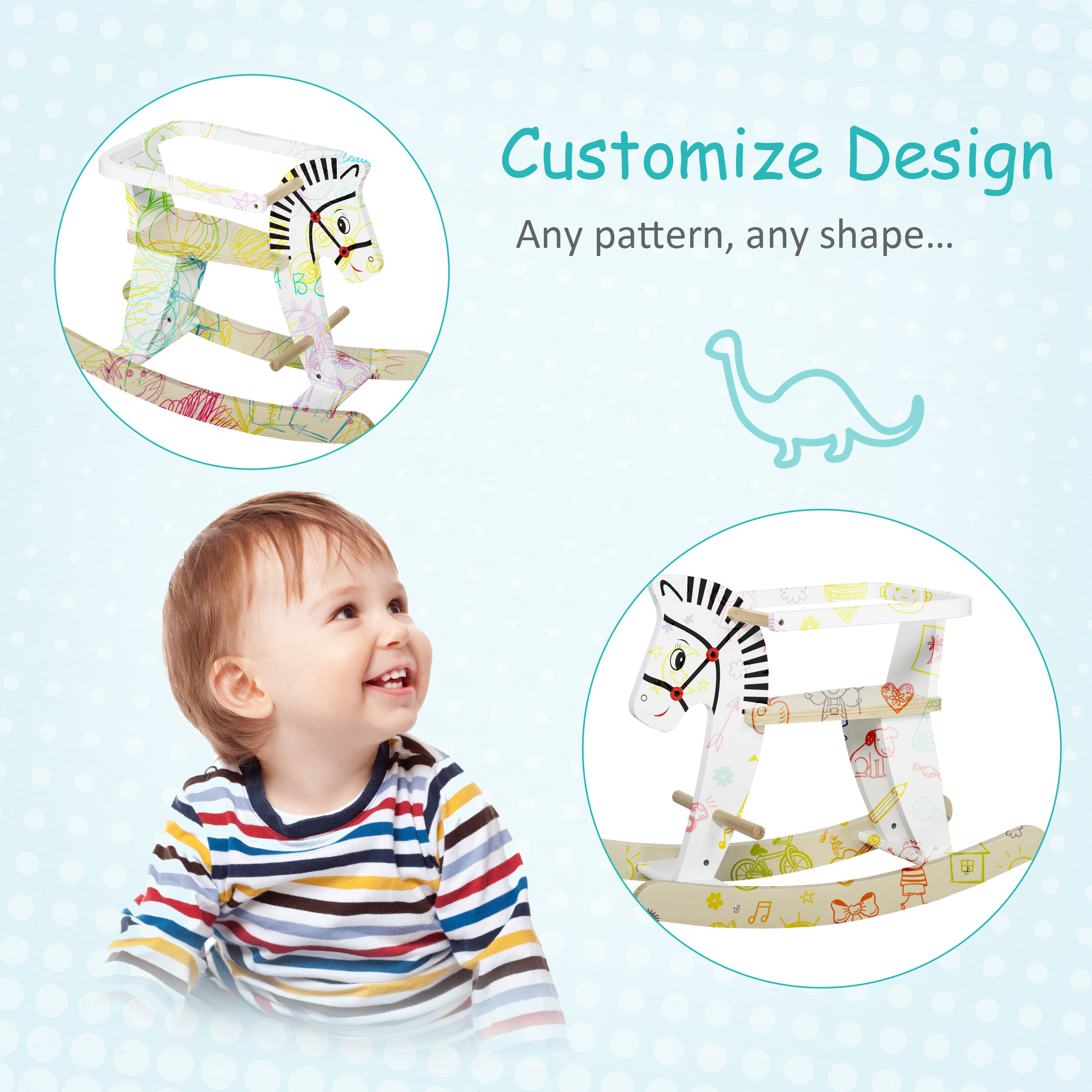 Wooden Rocking Horse Toddler Baby Ride-on Toys for Kids 1-3 Years with Classic Design & Wood Safety Bar, White — image 2