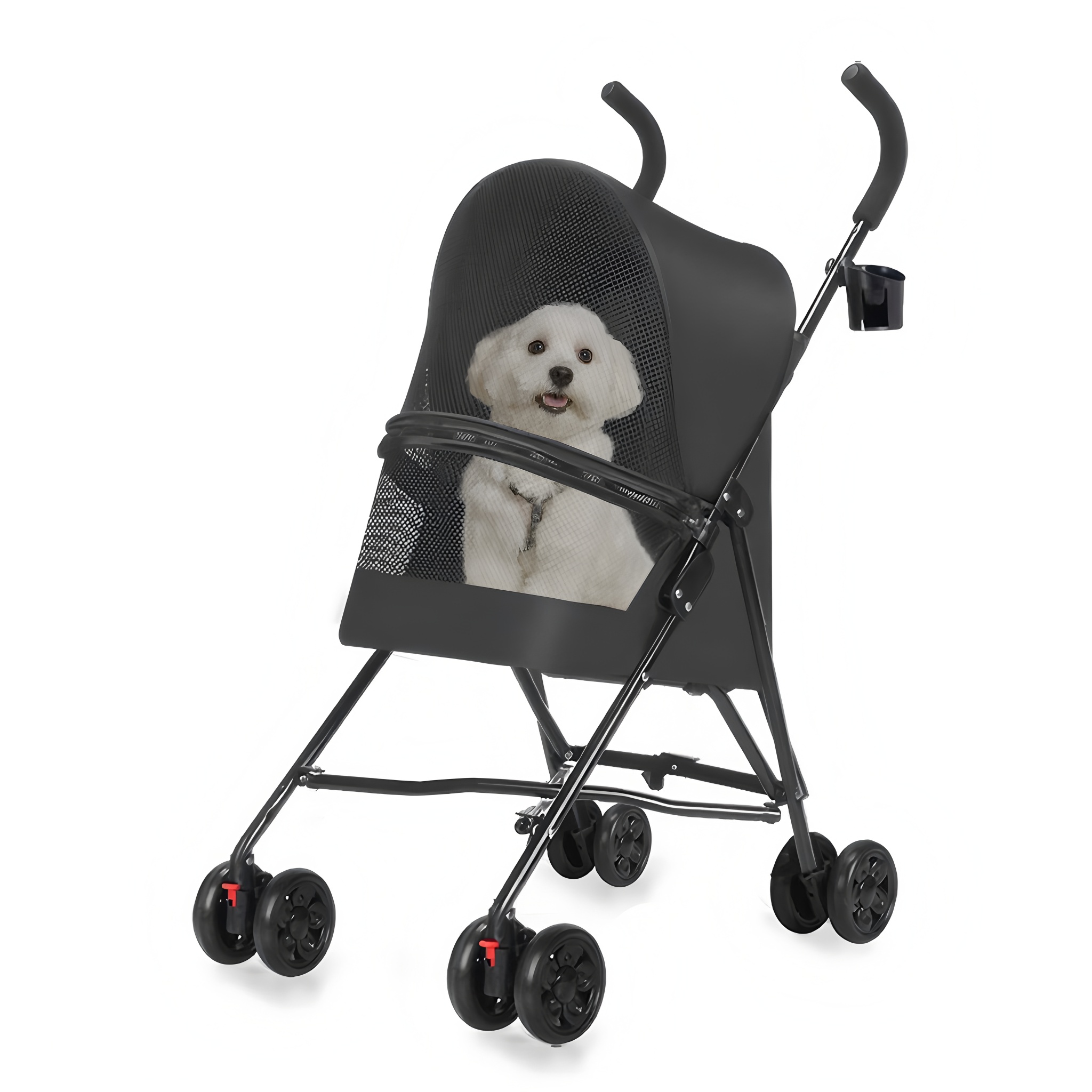 Carril para Pequeños Perros Gatos con Ventilación de Malla, Diseño Ligero Plegable, Taza Integrada, Negro — imagen 8