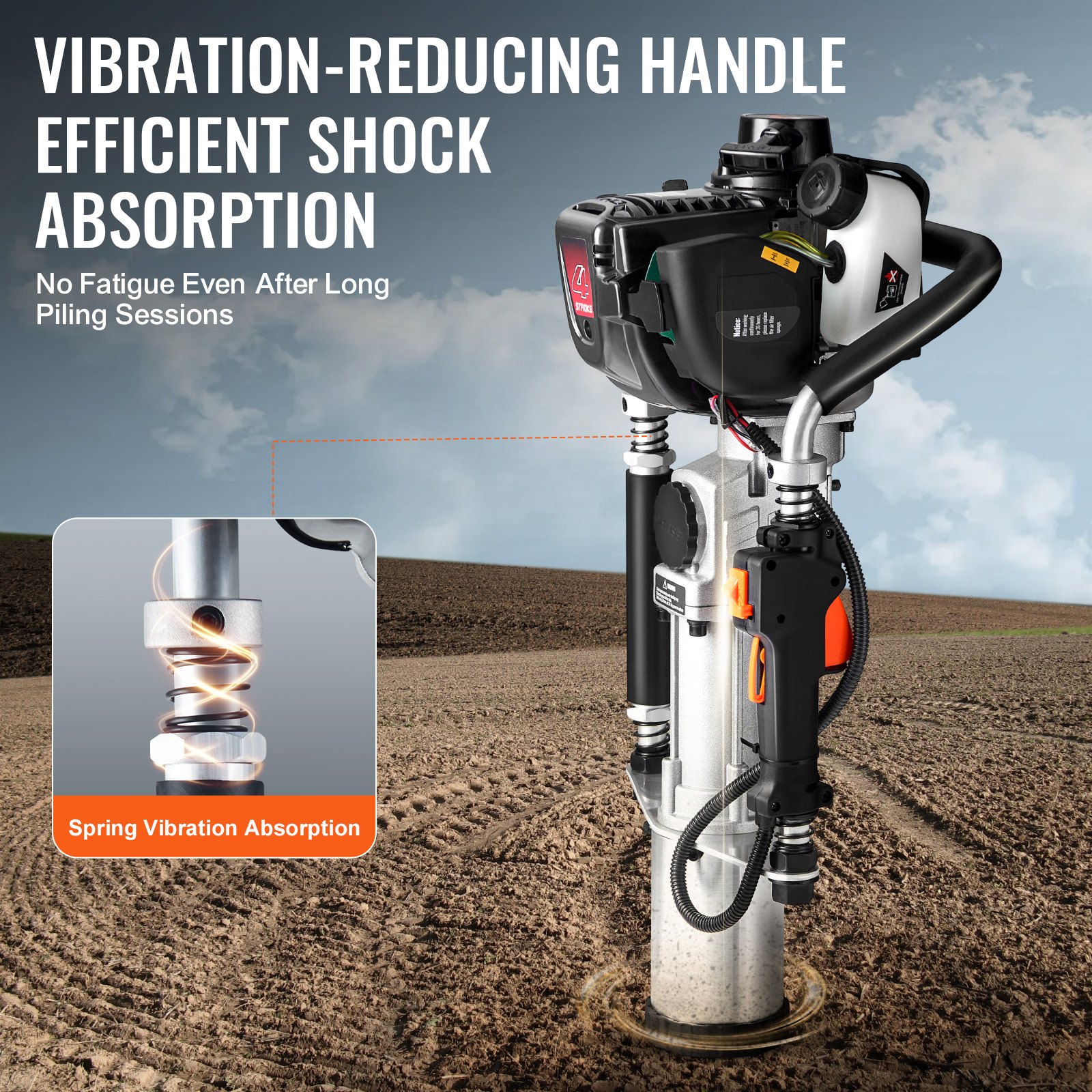 37.77cc Gas-Powered T Post Driver, 4-Stroke Engine Gasoline Fence Piling Pounder, With 3 Post Driving Head(45/55/88 Mm), 1000W Portable Piledriver For Farm, Ranch Fencing, Road Improvements — imagen 5