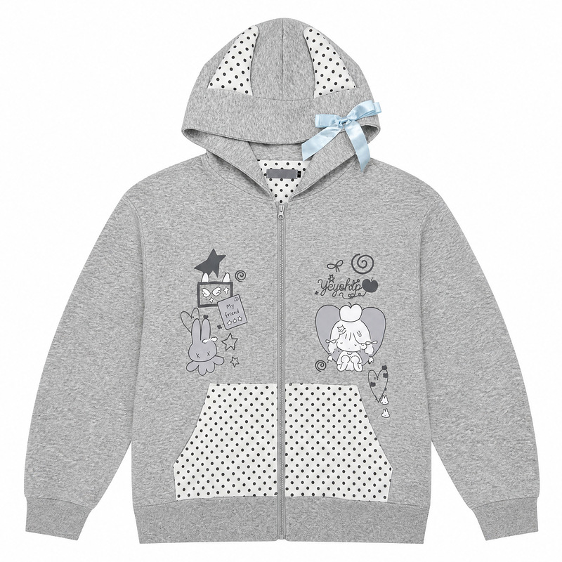 Cute rabbit girl graffiti polka dot coat — image 6