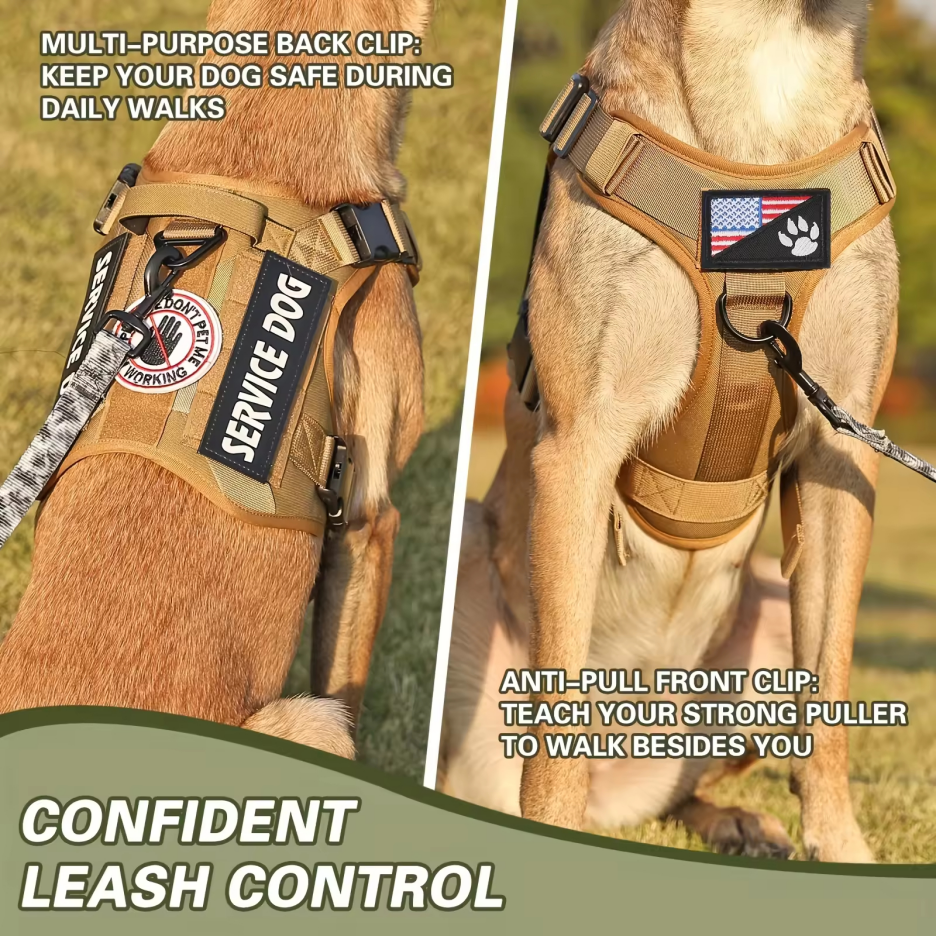 Vestido de Táctico para Perros Servicio - Arnesón Reflejo Ajustable con Corchete Metálico para Caminatas y Entrenamiento — imagen 10