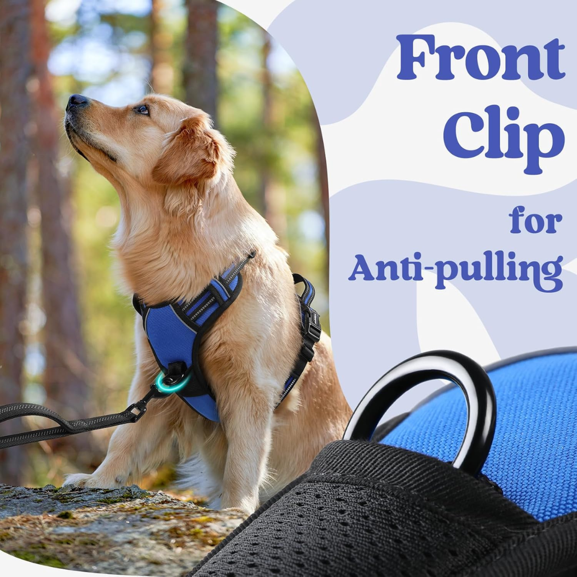Arnes de Perro para Grandes - Fácil de Poner y Quitar con 3 Corchetes, Arnes de Caminata Suave con 2 Brotes y Manija, Reflectivo para Perros Grandes, Azul, L — imagen 2