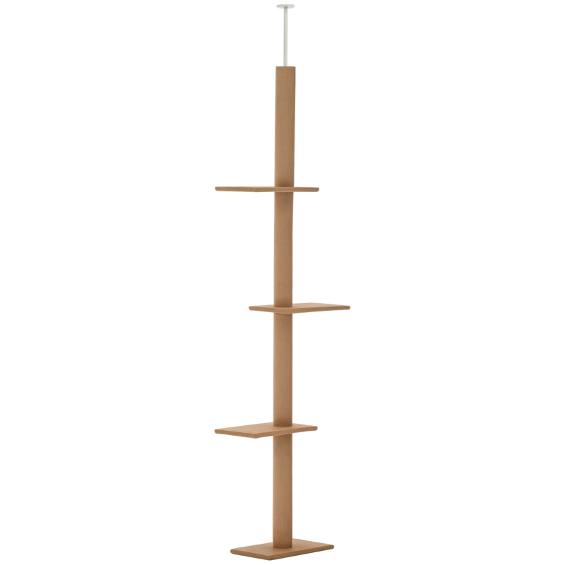 Árbol de Gato PawHut de Piso a Techo con Postes de Rastrillado de Sisal, Centro de Actividad Natural para Gatos, Color Marrón — imagen 10