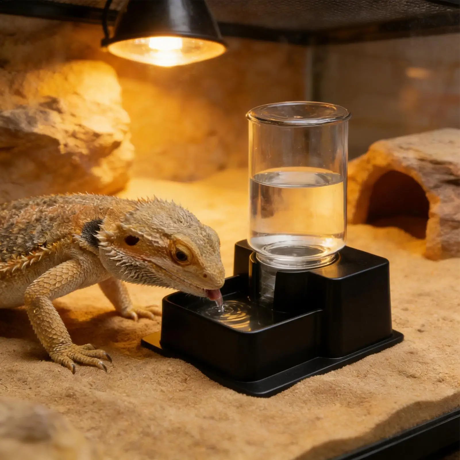 Dispensador de Agua Automático para Reptiles con Tazón Desmontable para Lagartos, Serpientes, Tortugas y más - Sin Electricidad