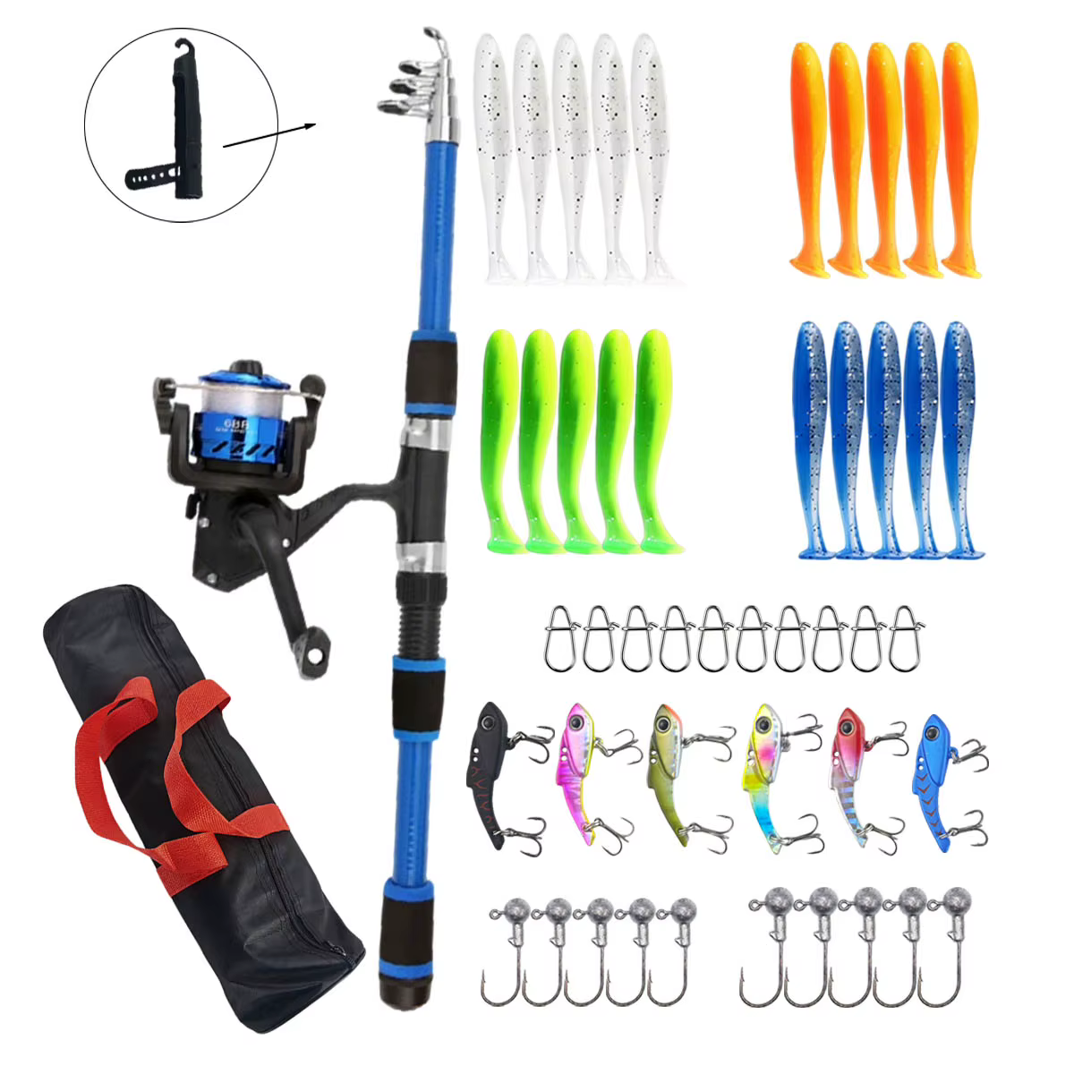 Juego Combo de Caña de Pescar Telescópica de 1.8m: Incluye Carrete Spinning, Señuelos, Anzuelos y Estuche de Viaje, Ideal Para Principiantes en la Pesca — imagen 2