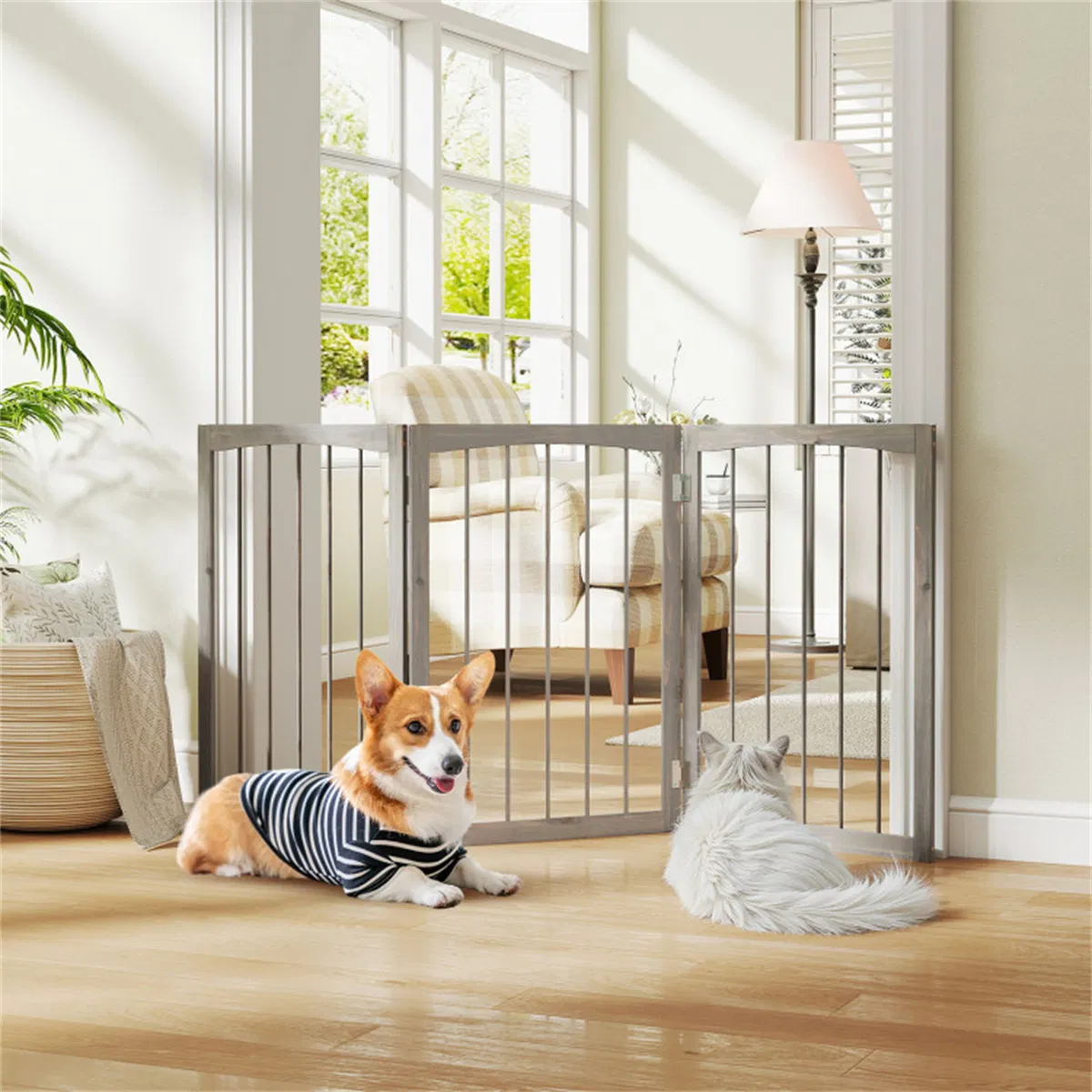 63" x 30" Gray Wooden Pet Fence — image 5