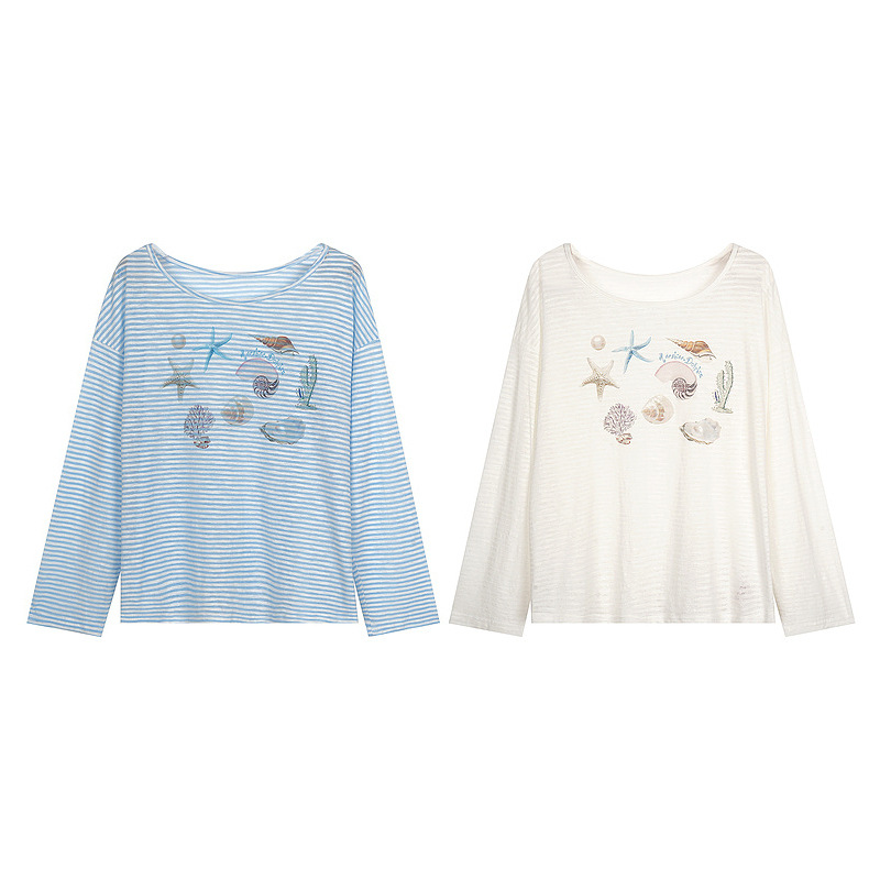Ocean style shell starfish printed long sleeved T-shirt — image 4