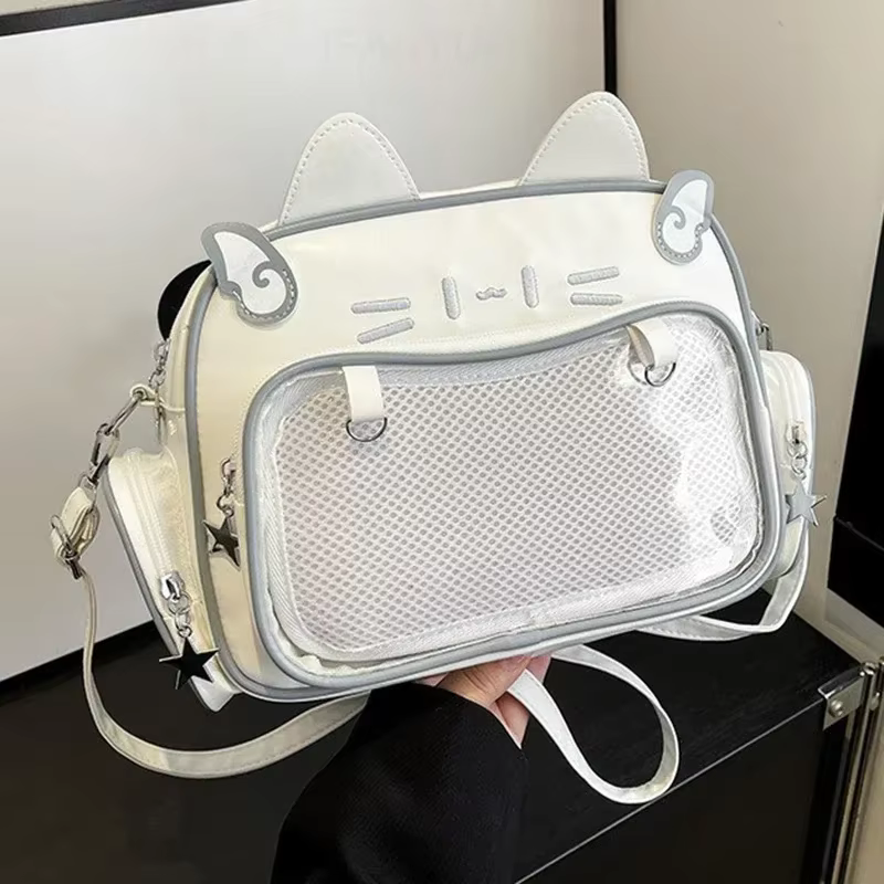 Women's Fashion Backpacks Y2K Style Japan Kawaii Cat Ita Bag PU Cute Girls Transparent Pocket Aesthetic Shoulder Crossbody Bags — image 3