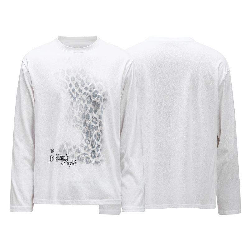White gradient gray leopard print digital long sleeved T-shirt for women — image 4
